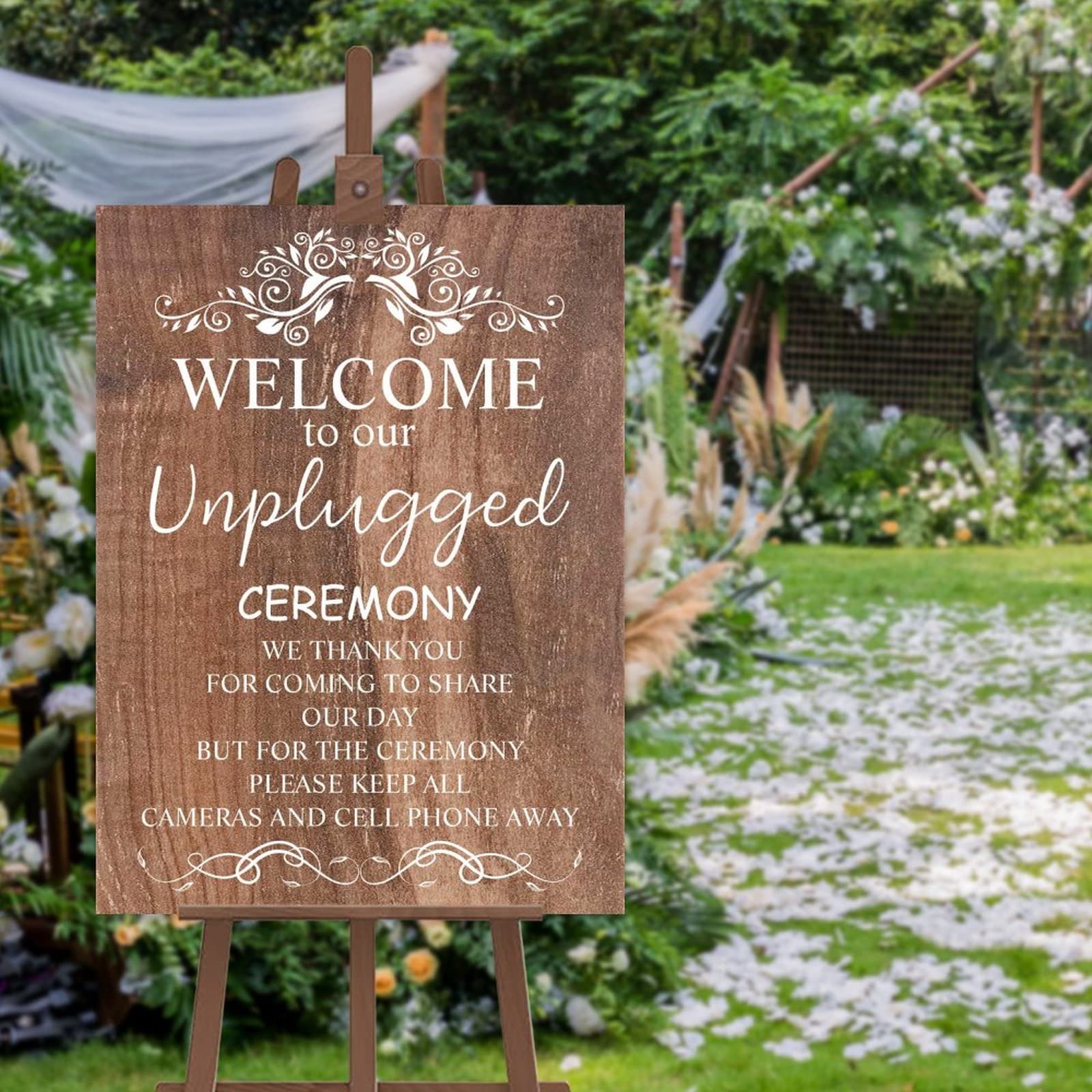 Unplugged Hochzeitsschild – Zeremonieschild "Unplugged – Vertikales Hochzeitsschild aus Holz – rustikale Hochzeitsdekoration 45,7 x 61 cm