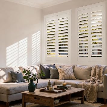 TWOPAGES Plantation Shutters for Interior Windows 71"W x 35"H Wood Shutterss