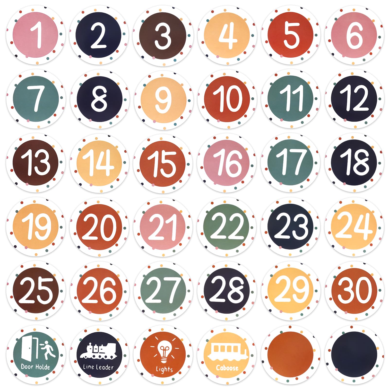 PLwelth 36Pcs Number Stickers for Classroom Floor Boho Spots Labels for Office Storage Indoor Boxes Colorful Mini Dots Number Spot Markers Stickers for Back to School Kindergarten Preschool Elementary