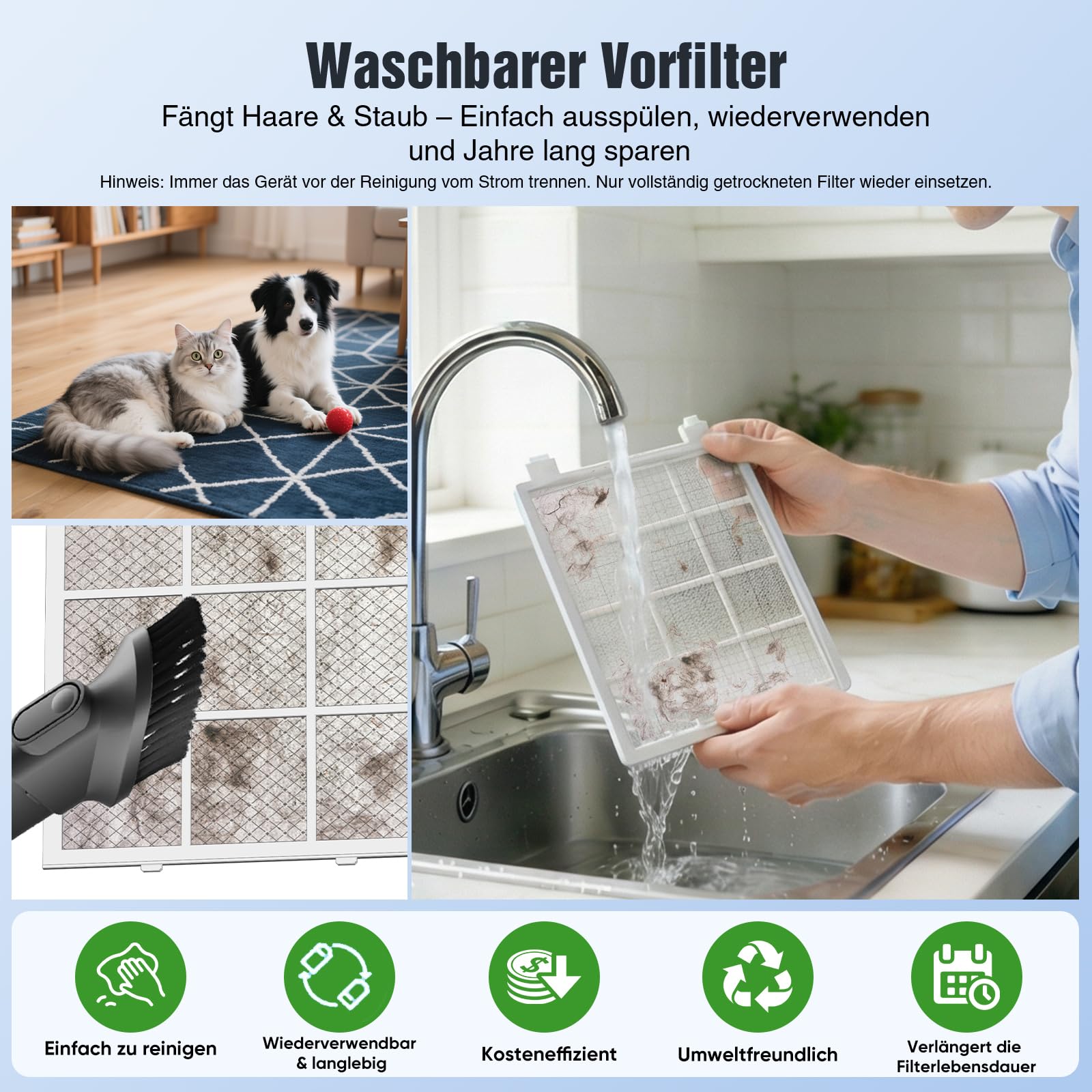 Luftreiniger für Allergiker und Raucherzimmer, HEPA H14 Filter mit waschbarem Vorfilter gegen Staub, Pollen, Tierhaare und Gerüche, CADR 300m³/h, Nachtmodus <22dB, inkl. 3 Duftpads