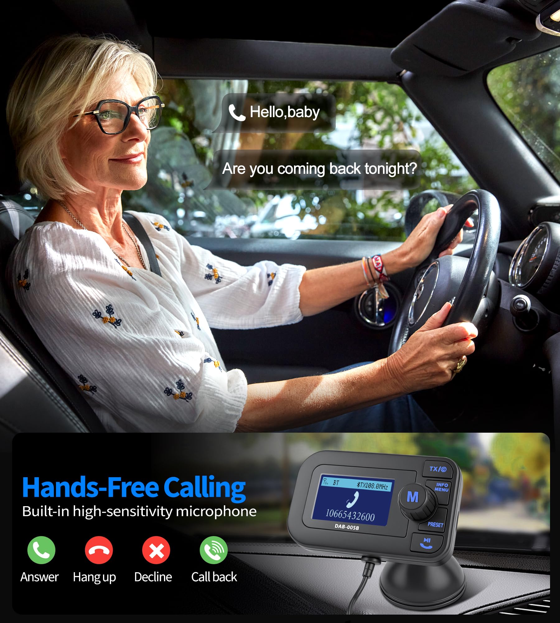 DeeprBlu DAB Adapter für Autoradio, 2.3" DAB Plus Radio Auto FM Transmitter DAB+ Digitales Radio Adapter mit Bluetooth Freisprechanruf,Autoradio Bluetooth DAB+Aux Out+USB KFZ Ladegerät+TF Musikplayer