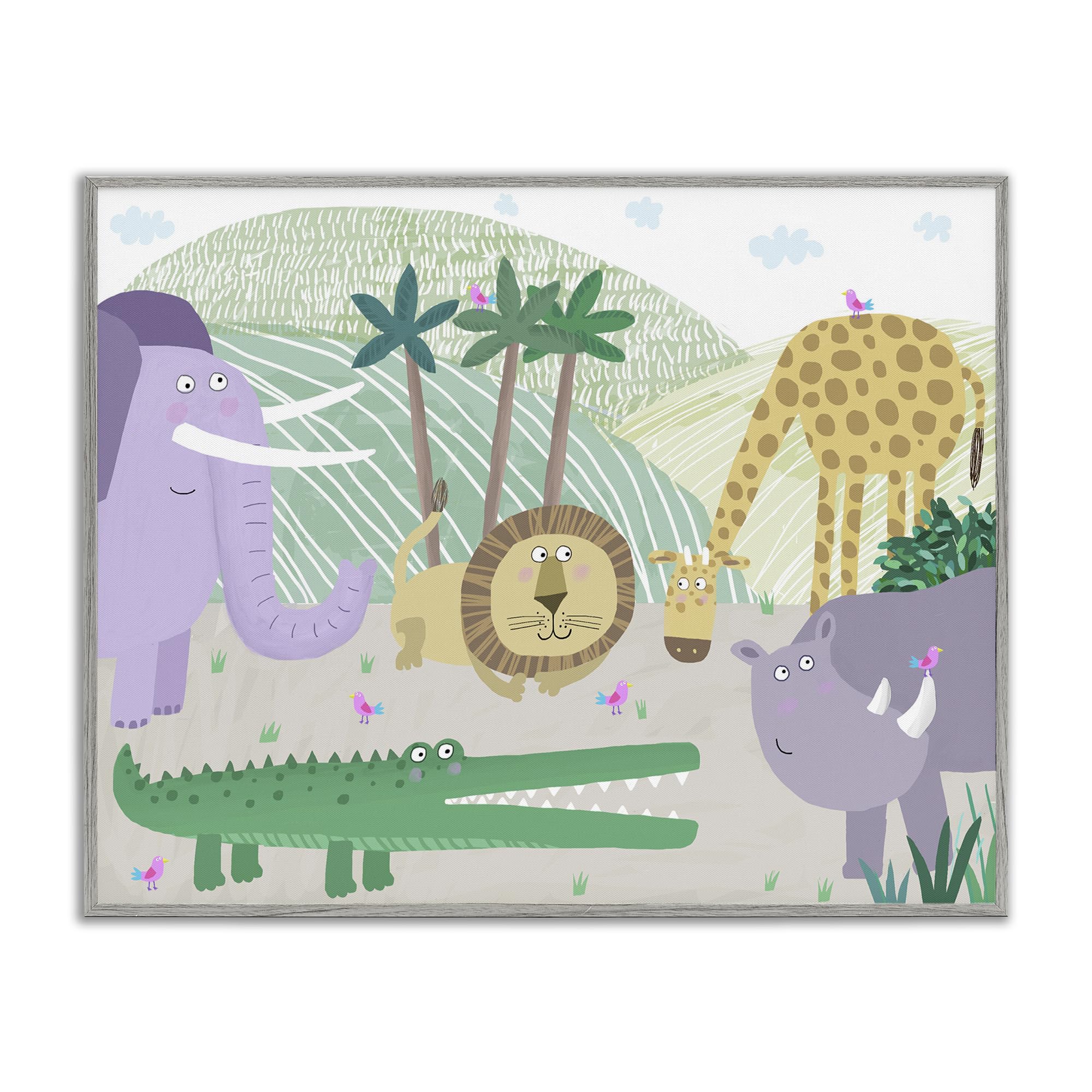 Stupell Industries Farmhouse Gray (Textured) 'Jungle Savannah Animals'| Framed Giclee Art