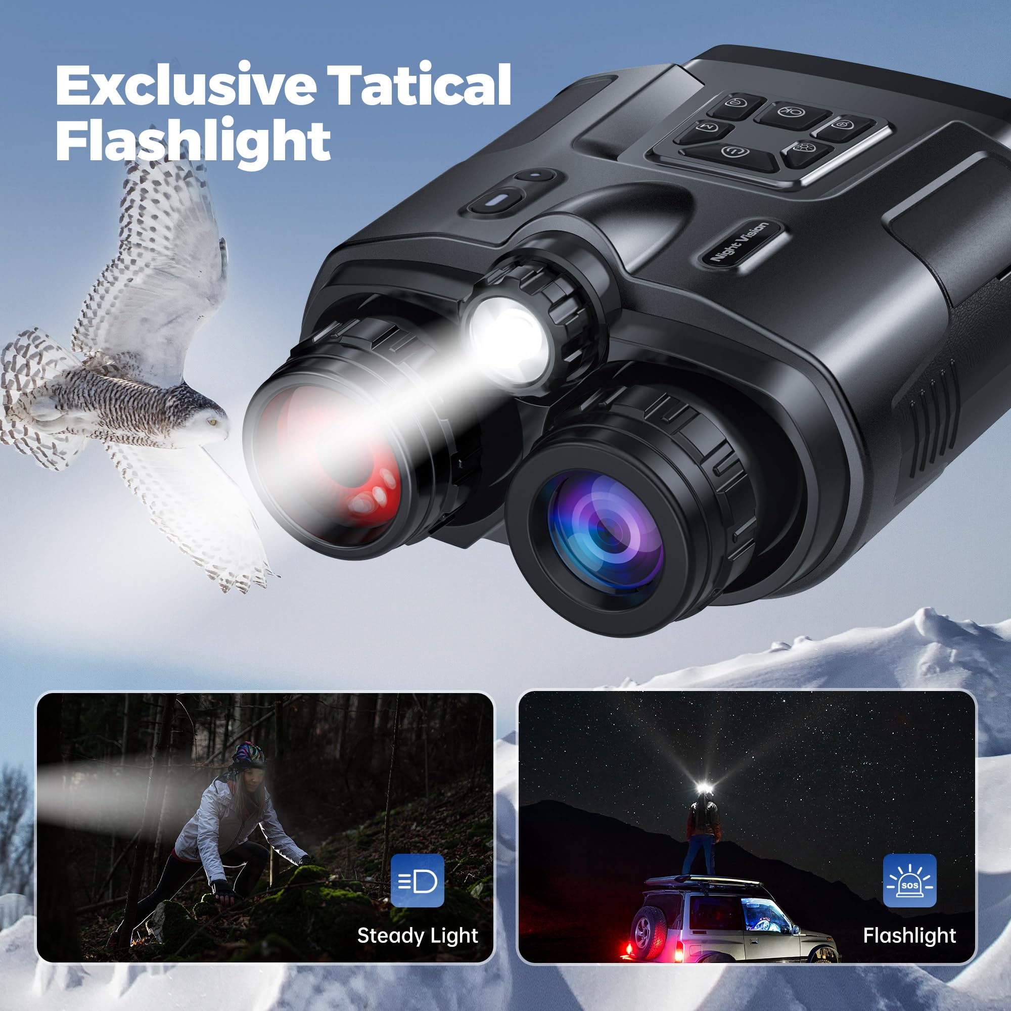 Letcmoi Jumelle Vision Nocturne Infrarouge - Vision Jusqu'à 600M 8X Zoom dans l'obscurité à, 5000mAh Rechargeable 4K Lunette Vision Nocturne, IP65 Imperméable, Carte TF 32 Go, pour Chasse Camping