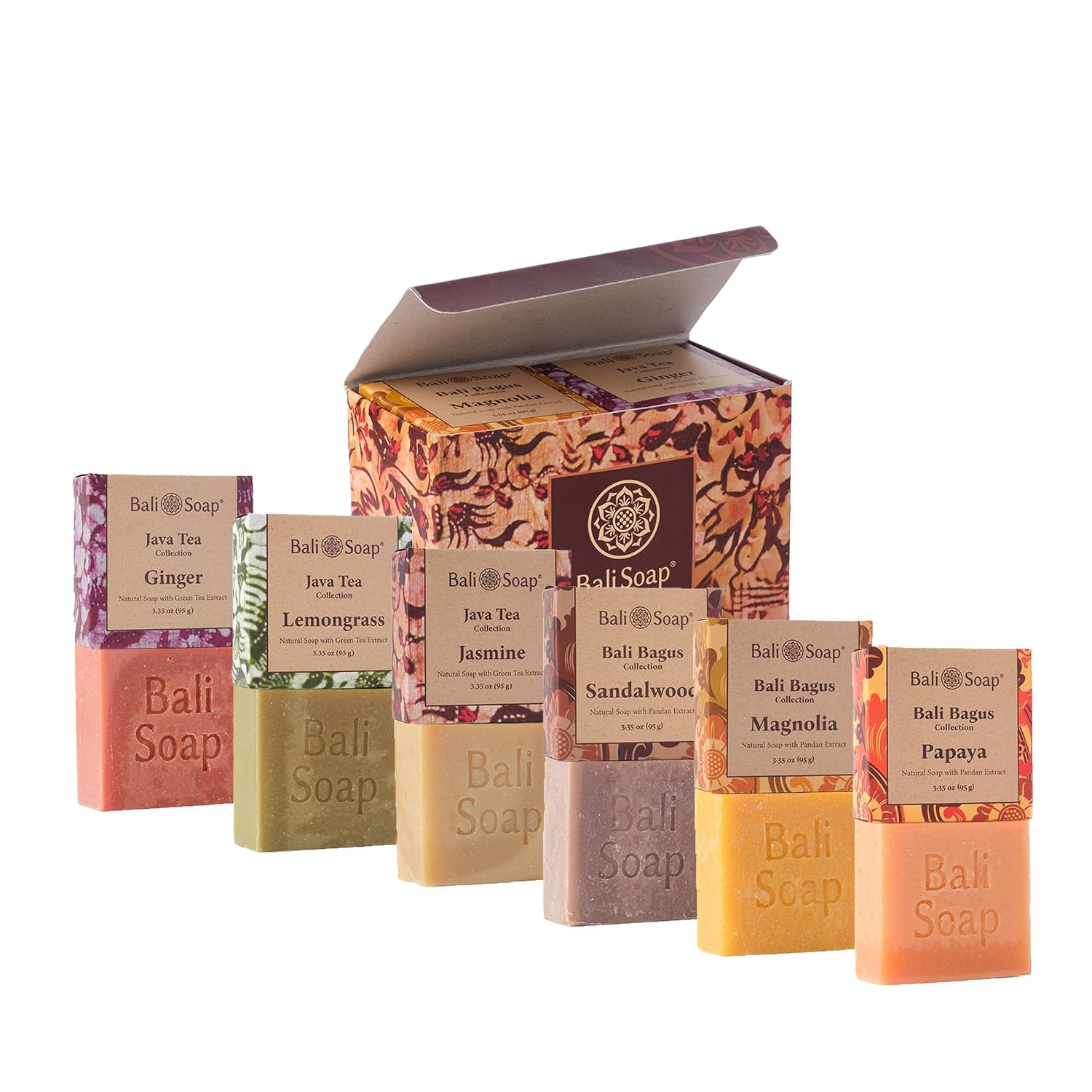 Bali Soap - Natural Men's & Women Bar Soap, Cold Process Body Soap Bar with Natural's Oil, Green Tea & Pandan Extract, 6 Pack