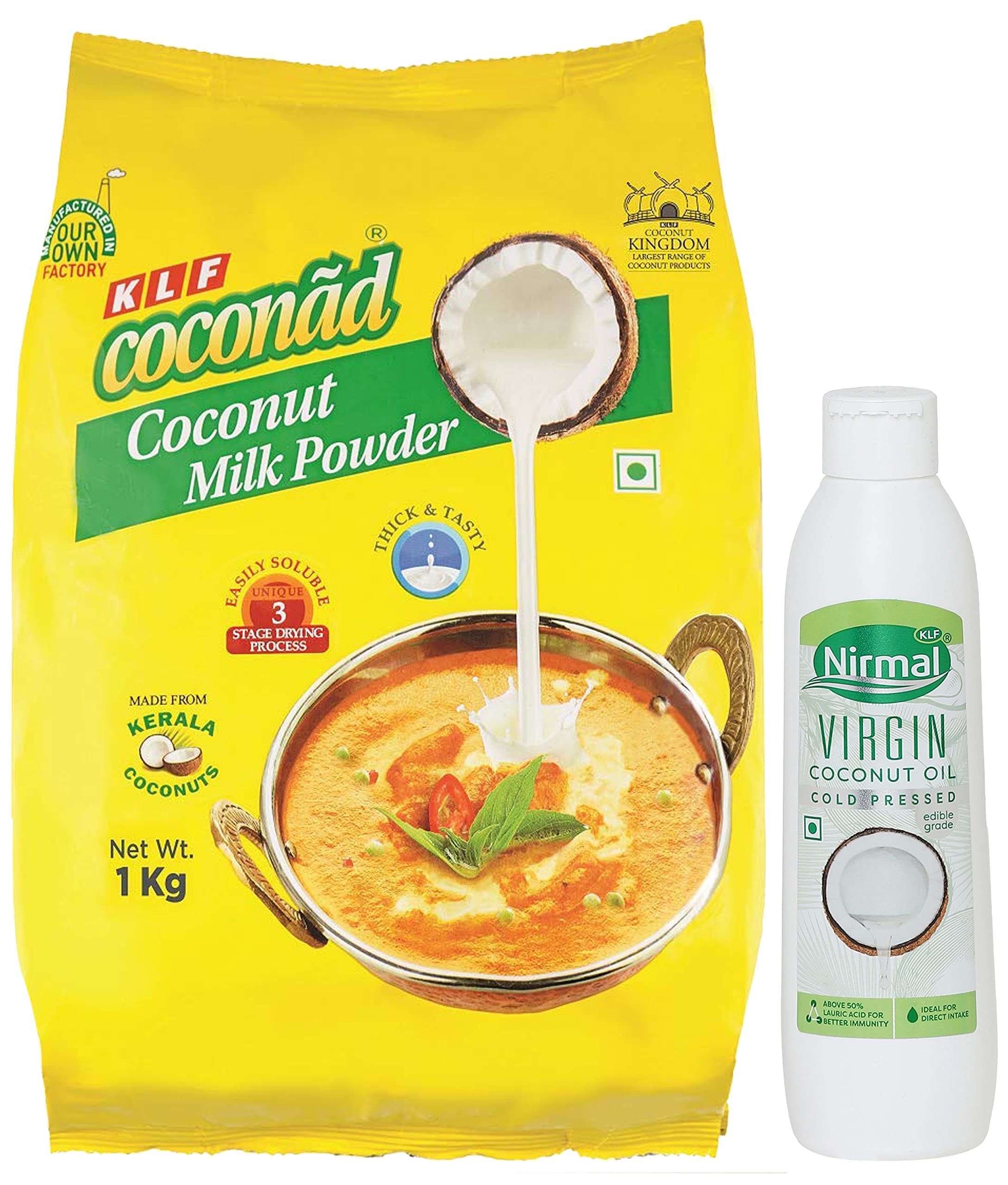 Instant Coconut Milk Powder, 1 kg & KLF Nirmal Cold Pressed Virgin Coconut Oil, 250ml