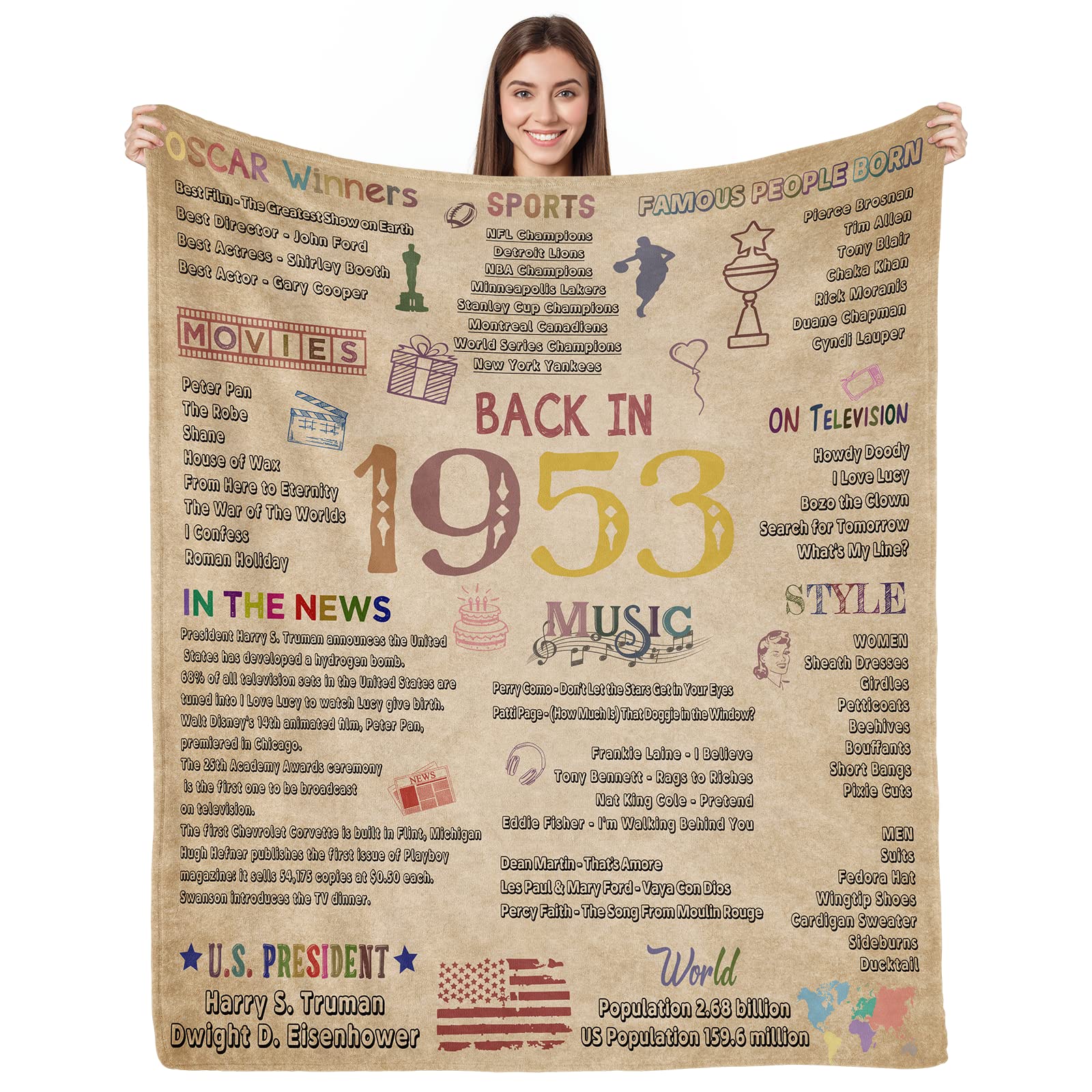elseven 70th Birthday Gifts for Women Or Men 70th Birthday Gifts Throw Blanket 60 x 50 Inch 70th Birthday Gift Ideas Best Gifts for 70 Year Old Woman 1953 Birthday Gifts for Women