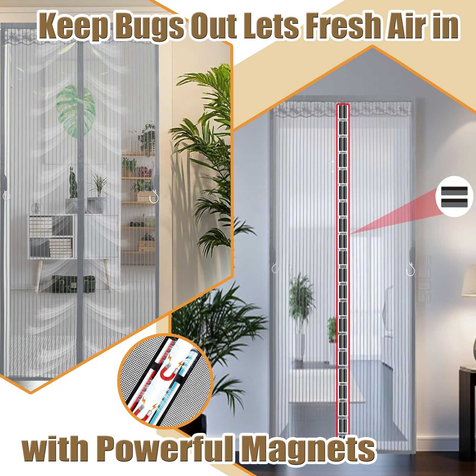 Fliegengitter Tür, Magnet Insektenschutz Balkontür 143 x 220 cm Extra Starke Magnete, Magnetvorhang Ohne Bohren Magnetvorhang Selbstschließend für Schiebetür Terrassentür, Schwarz