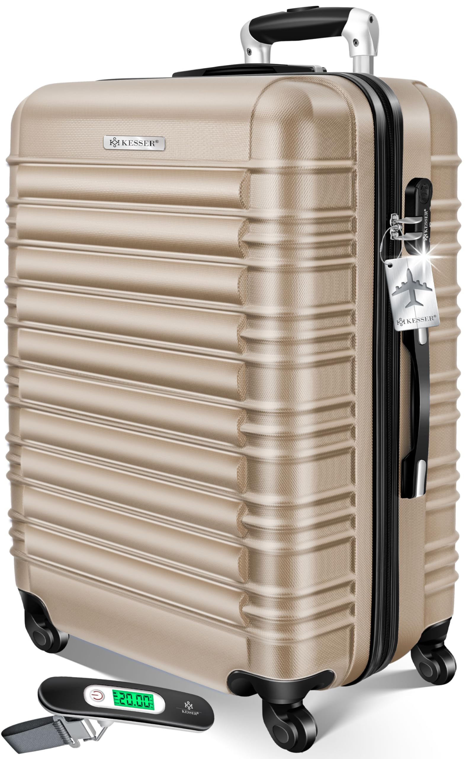 KESSER Reisekoffer 120L Hartschalen Trolley ABS-Hartschale Zahlenschloss 4 Rollen Teleskopgriff 75x50x32cm Champagne