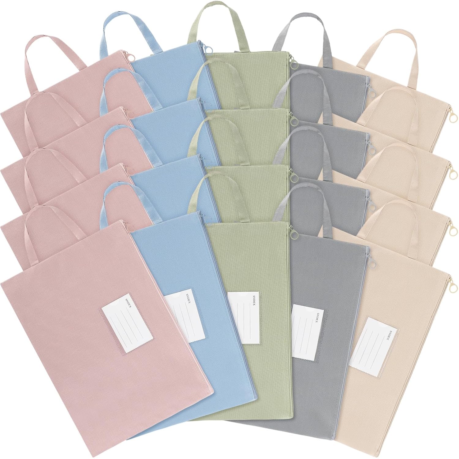 AmazingSpark 20 Pcs Book Pouches for Classroom Waterproof Book Bag with Handle Name Card Pocket A4 Zipper Bag 10 x 13'' Foldable Storage Organizer for Student School Project Office (Morandi Color)