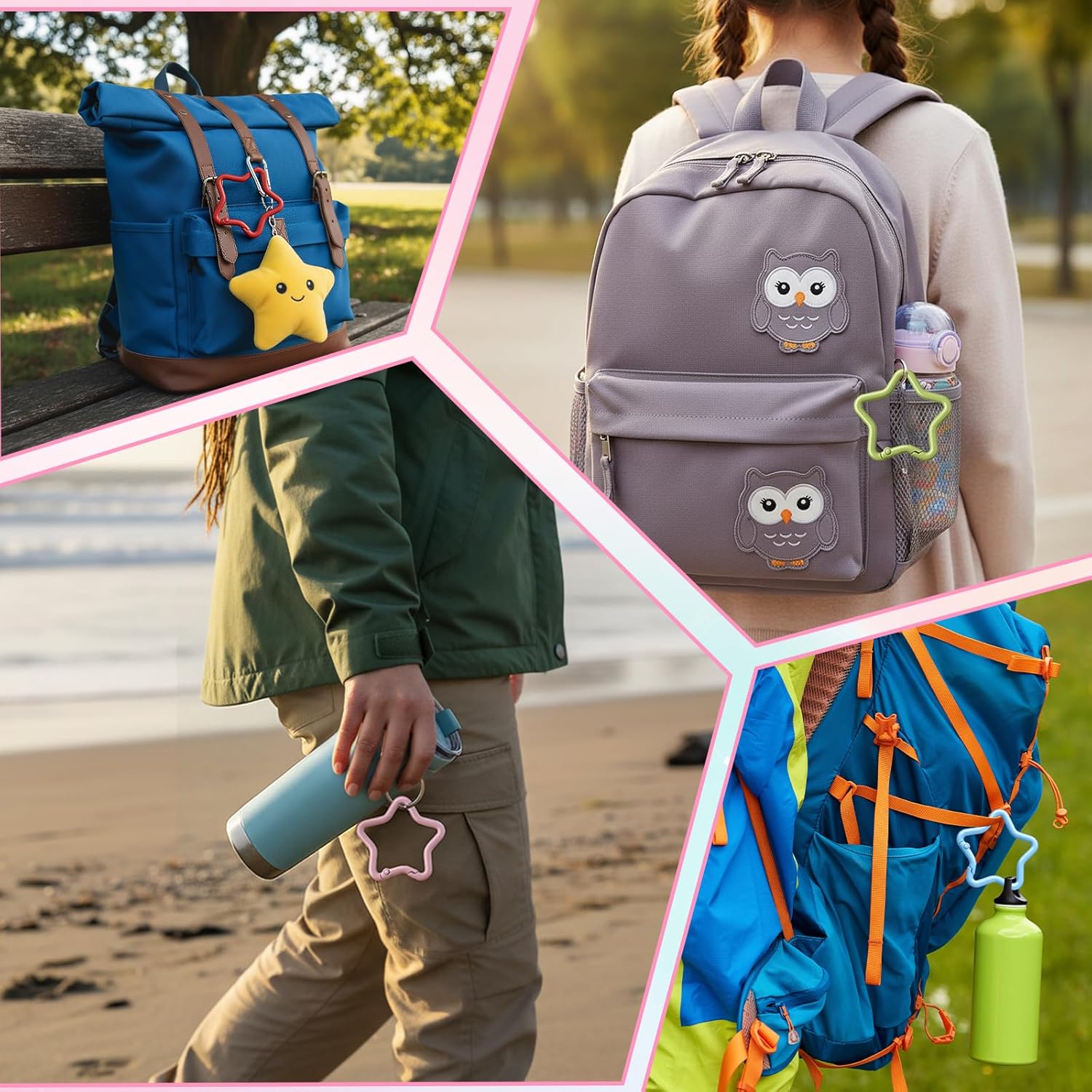 10PCS Star Carabiner Clip, Cute Carabiner Star Shaped Spring Snap Hooks Buckle Keychain for Outdoor Camping Hiking Traveling Accessories (10 Colors) - Image 2