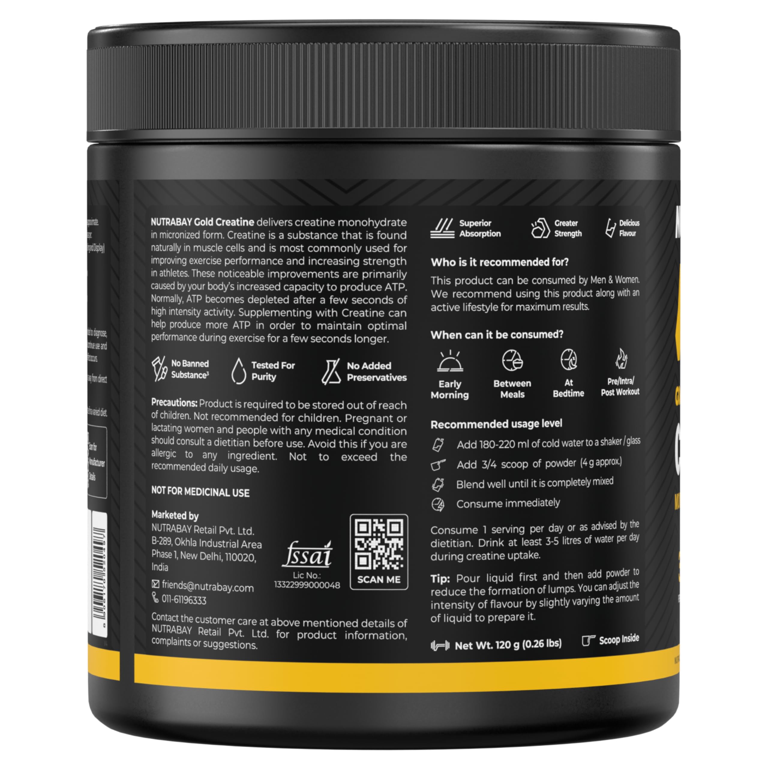 Nutrabay Gold Micronized Creatine Monohydrate 3g Creatine/Serving, NABL Lab Tested | DCD & DHT Tested | Increases Muscle Mass, Strength & Power – Pre/Post Workout Supplement – 120g, Cola — Amazon image 11