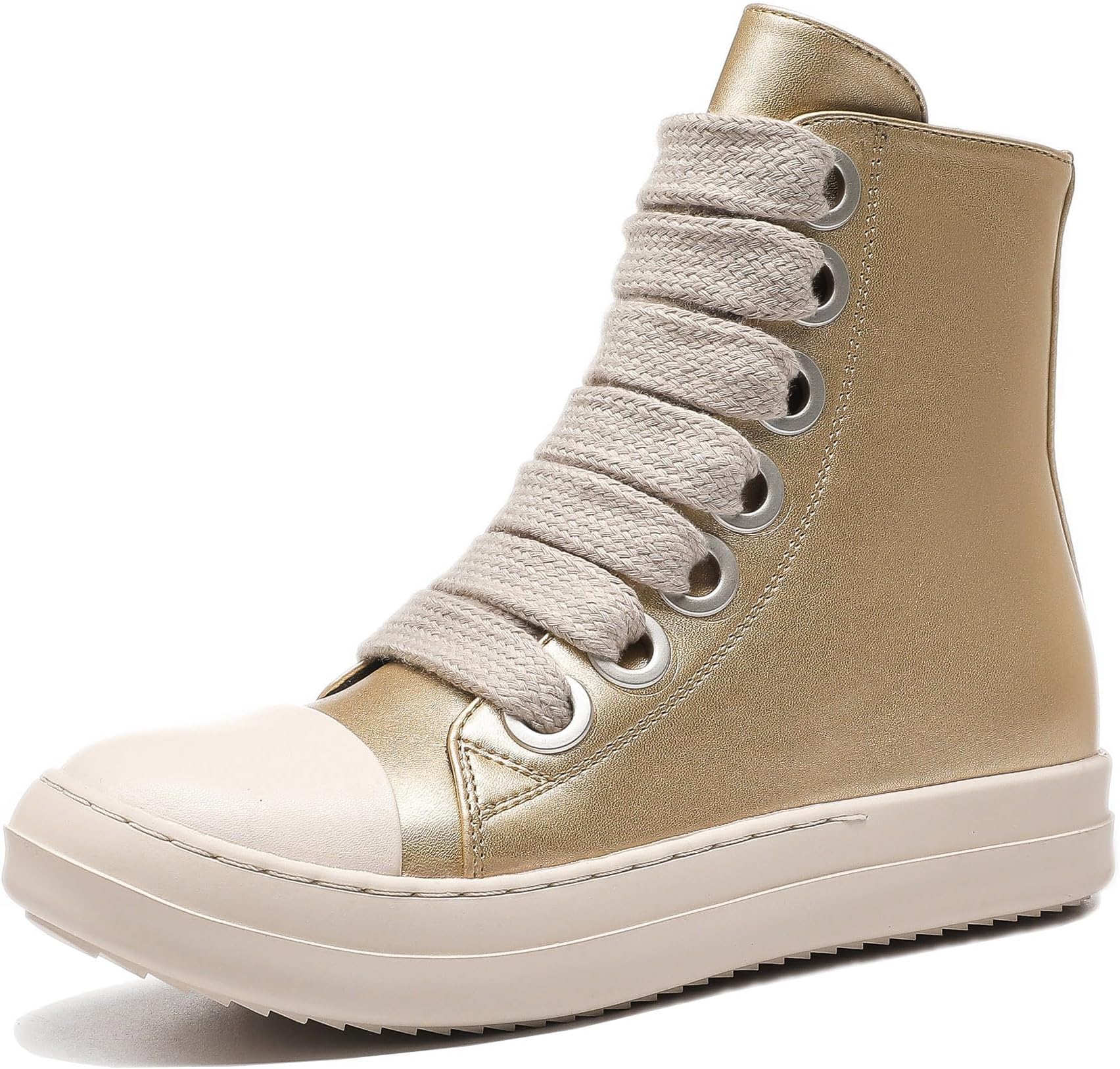 MOFEEDOUKA Womens High Top Sneakers Thick Shoe Laces PU Leather Comfort Platform Walking Shoes with Zipper