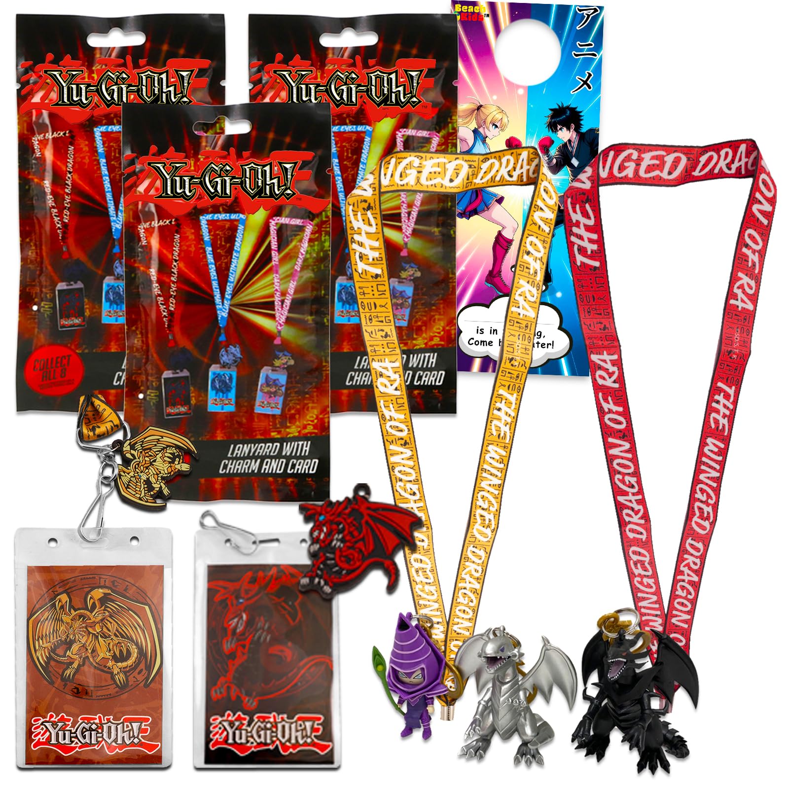 Konami Yugioh Lanyard Blind Bag 3 Pack – Comic Con Gift Bundle Including 3 Yugioh Lanyards with Charms, Card Holders and More