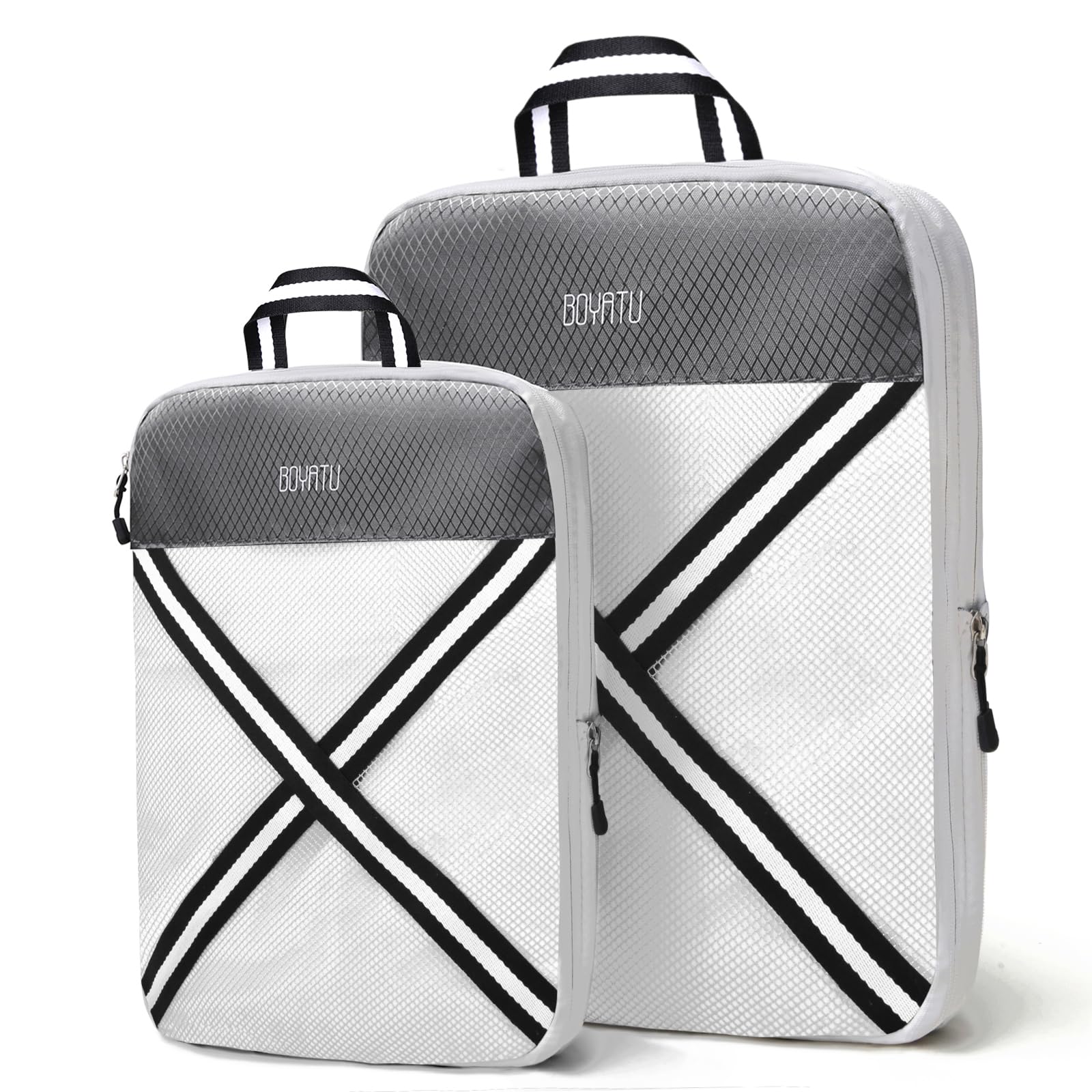 Compression Packing Cubes Suitcases Organizer: 2/4/6 Sets Travel Storage Bags for Luggage - Travel Essentials for Space Saver Grey-2