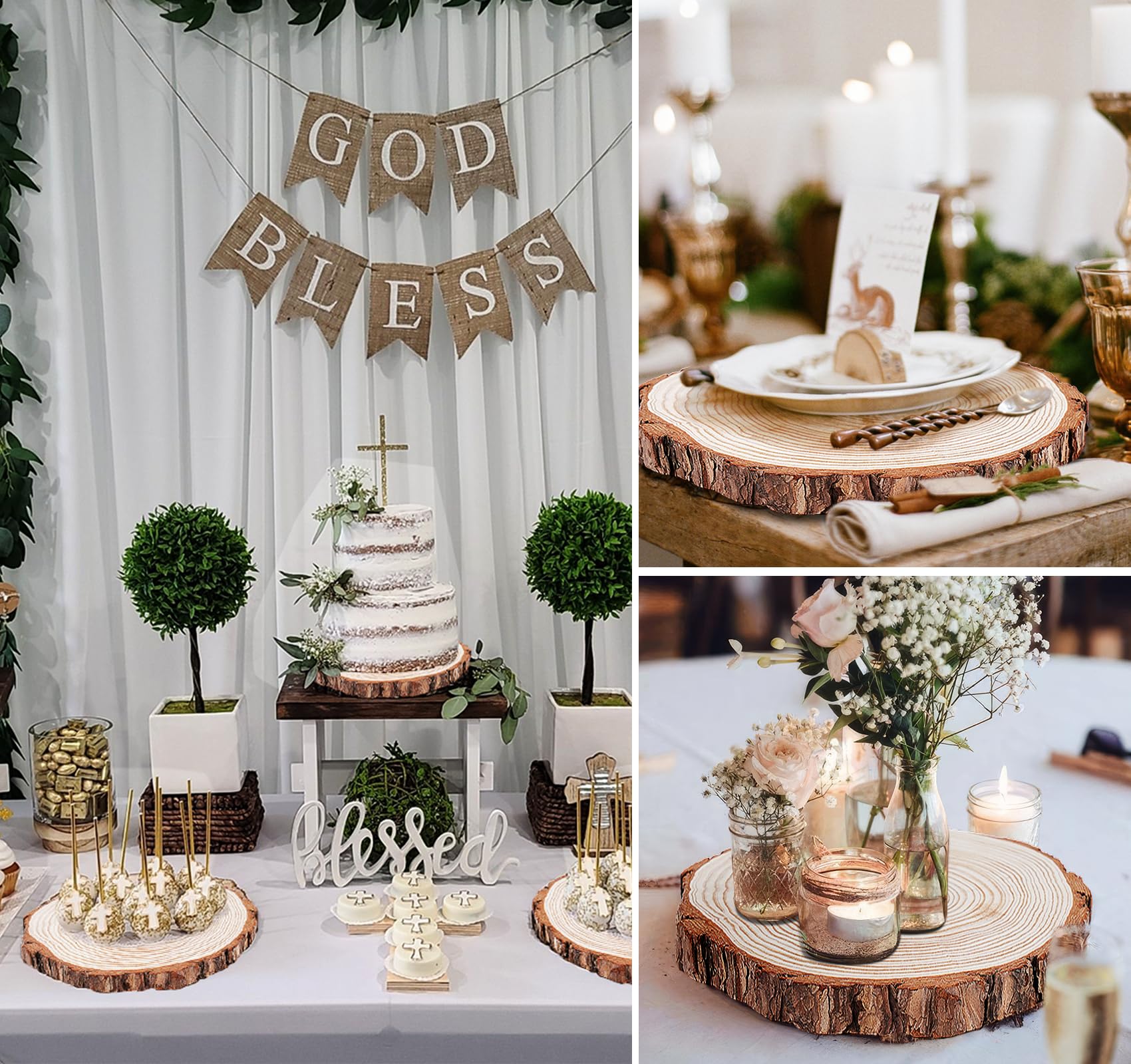 Holzscheiben 12 Stück, Baumscheiben 20-22cm, Naturholz Kiefer ohne Loch 2cm Dicke, Runde Holzplatten zum Basteln, DIY Deko für Hochzeit Weihnachten Tischdekoration