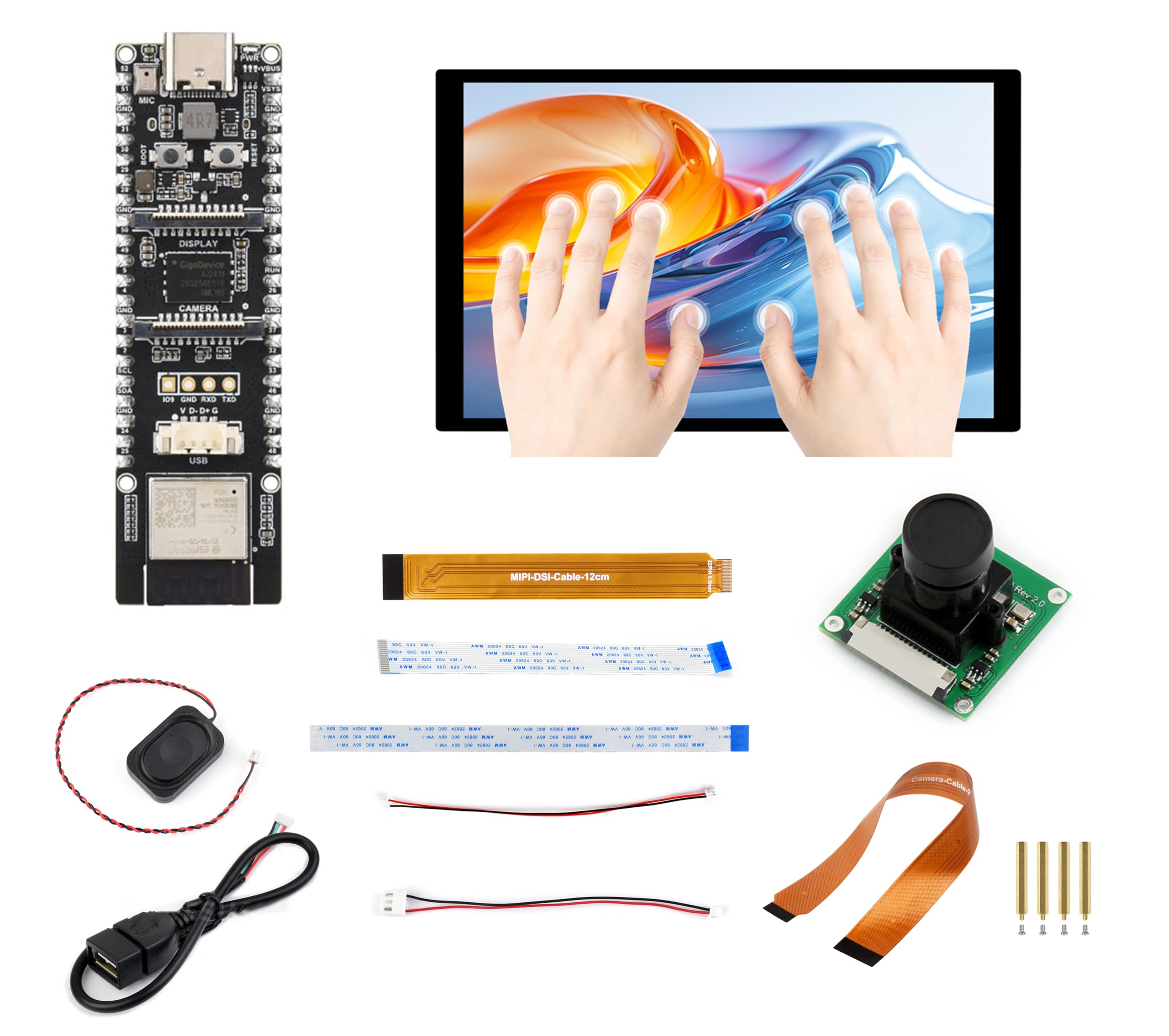 AI ESP32-P4-WIFI6 Development Board with Pre-Soldered Header, Based On ESP32-P4 and ESP32-C6, Supports Wi-Fi 6/Bluetooth 5, Supports AI Speech Interaction, Bundle with Speaker, Camera, LCD -12 Items