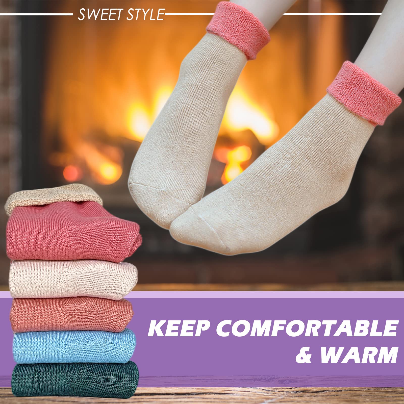 Hocerlu Calze Termiche Donna, 5 Paia Calzini Calde Invernali Donna, Calzettoni Termici Spugna Morbidi Comodi, Per Passeggiate Escursioni Lavoro Regali, Taglia 35-42