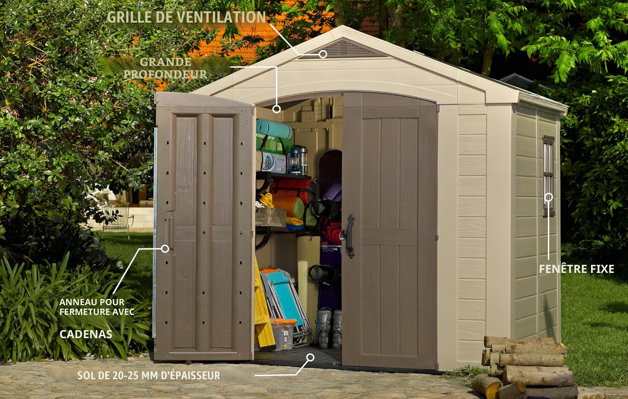 KETER Abri de jardin FACTOR 88 - 6,3m2 257 x 255 x 243 cm beige et marron K209875