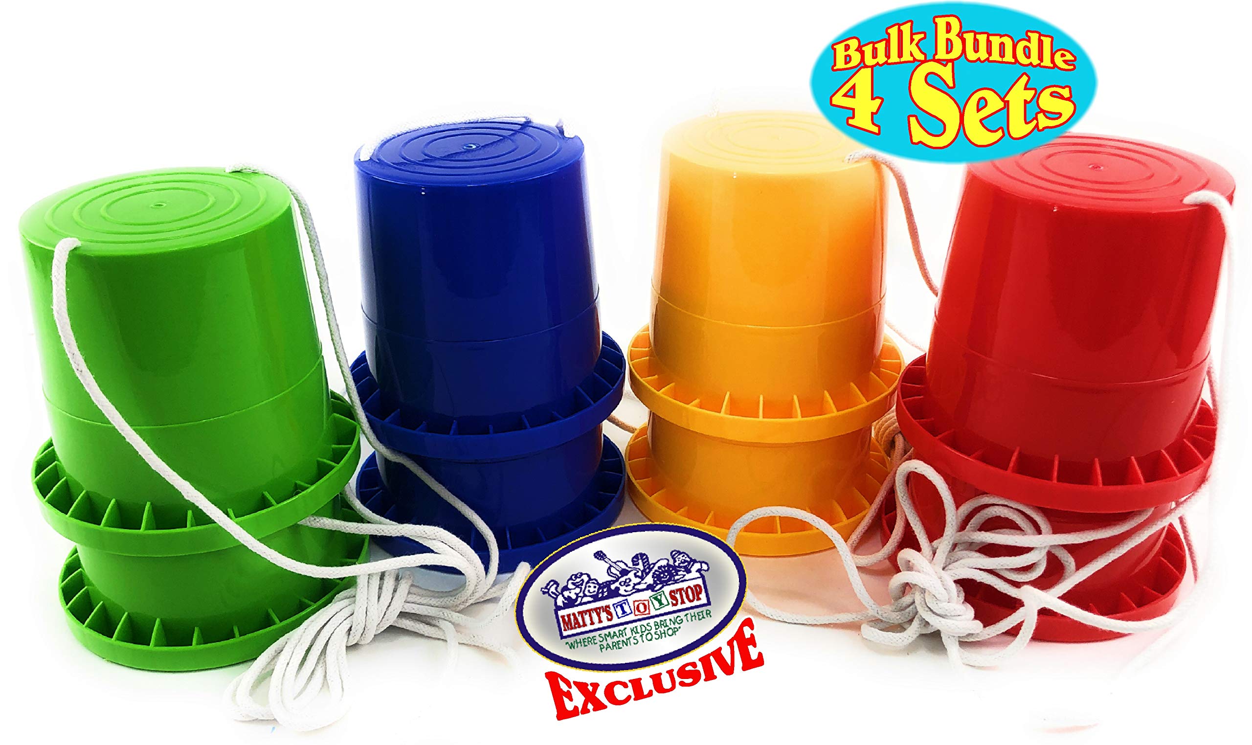 Matty's Toy Stop Bucket Stilts Plastic Balancing Stilts 4.75" (Red, Blue, Green & Yellow) Gift Set Bundle - 4 Pairs (8 Stilts Total) - Image 4