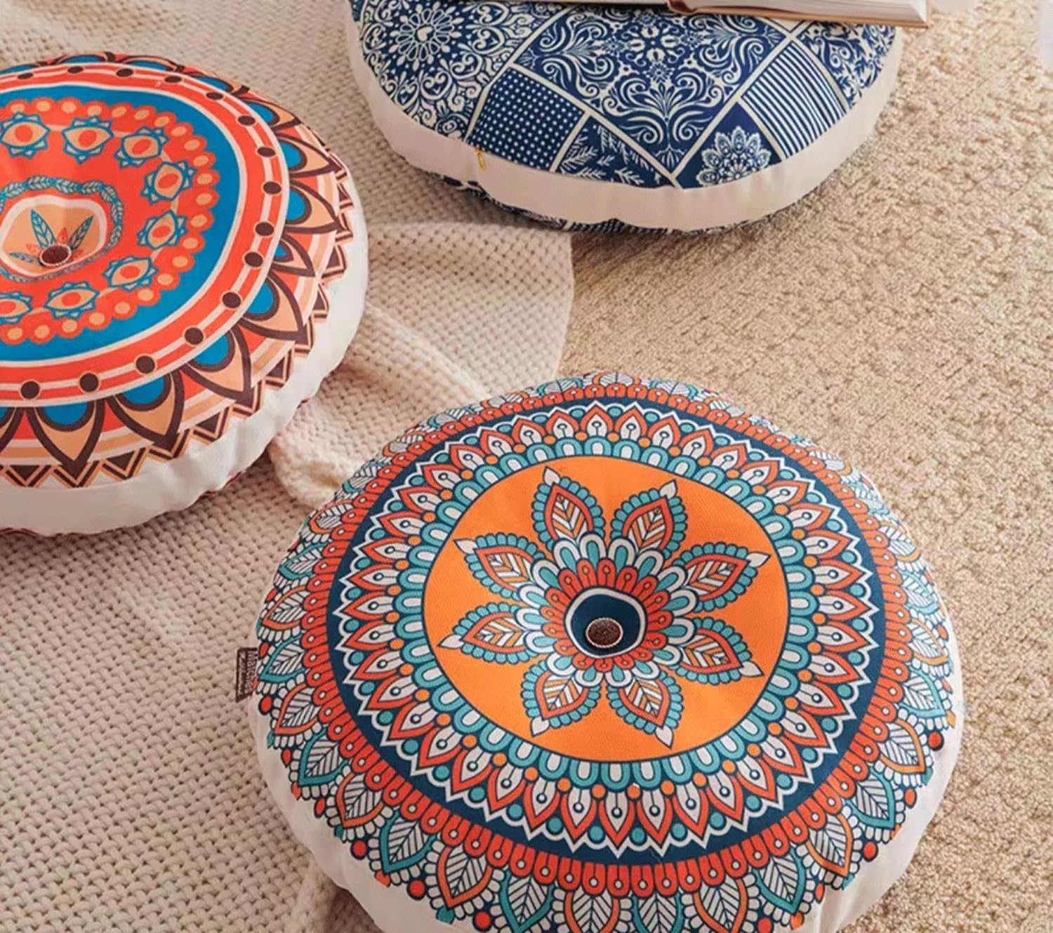 Round Meditation Floor Pillow, Large Pillows Seating for Adults, Bohemian Circle Cushion for Outdoor Yoga Living Room(Size:Diameter 60cm,Color:E)
