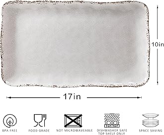 Farmhouse Melamine Serving Platters Set of 2, 17"x10" Large Rectangular Melamine Serving Trays for Serving Food on Parties and Entertaining, Dishwasher Safe. Ivory