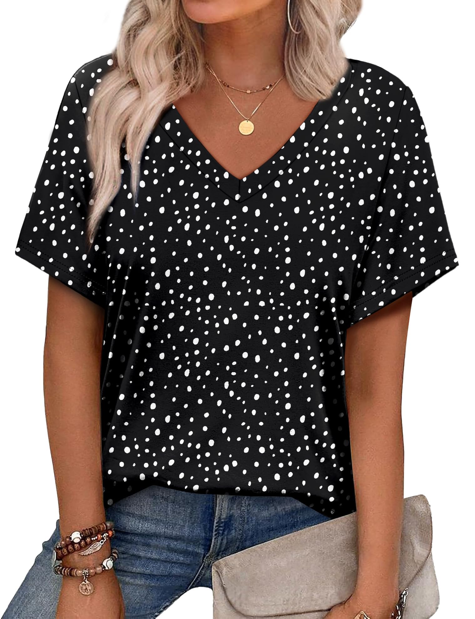 Alaroo Womens Summer Tops 2026 V Neck Short Sleeve Shirts Trendy Dressy Casual Vacation Outfits Printed