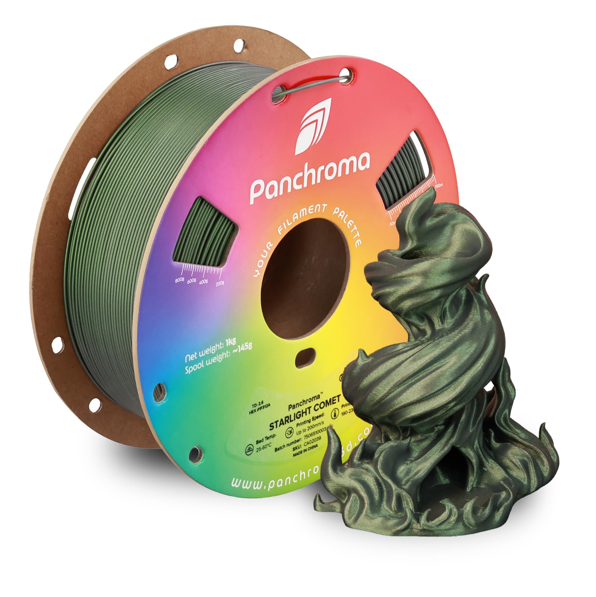 Polymaker Panchroma Green Color Changing PLA, 1.75mm, 1KG, Glitter Starlight Comet 3D Printer Filament, Hides Layer Lines, Easy to Print, Tangle Free,