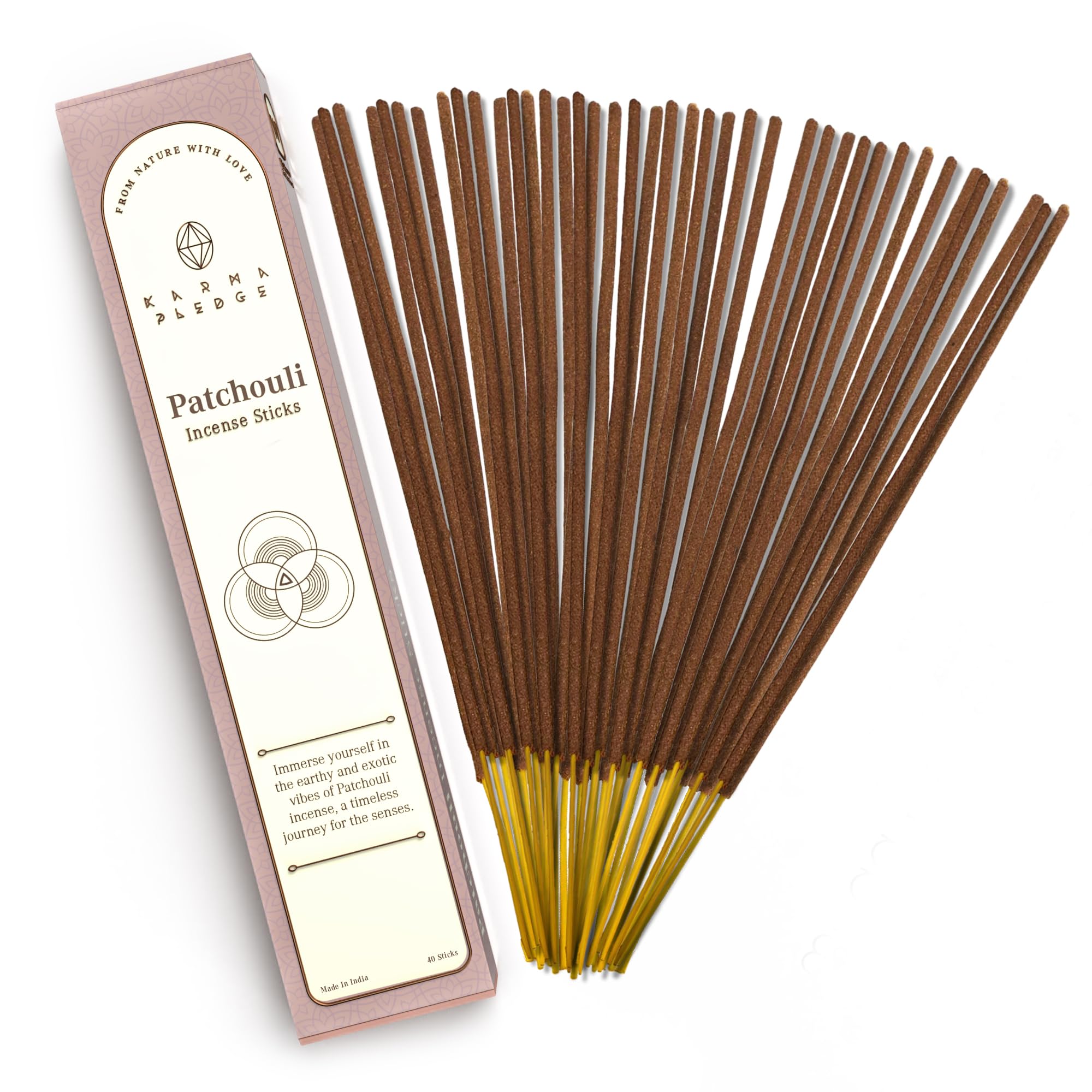 Patchouli Incense Sticks, Organic Hand Dipped Incense, Natural Herbs & Aromatic Ingredients, Contain 40 Sticks Inside, Burn Time 45-60 Min, Spiritual Gifts, Breezes Incense by Karma Pledge