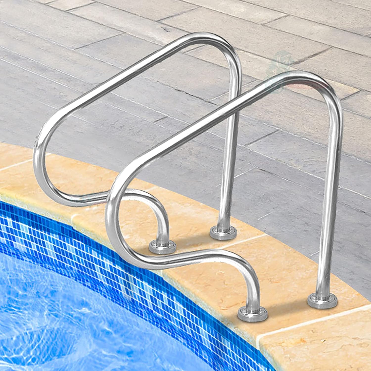 Pool Hand Rail w/Blue Grip Cover, Easy Mount 304 Stainless Steel Hand Grab Rail Load Capaci 440 LBS (Thick 1mm)