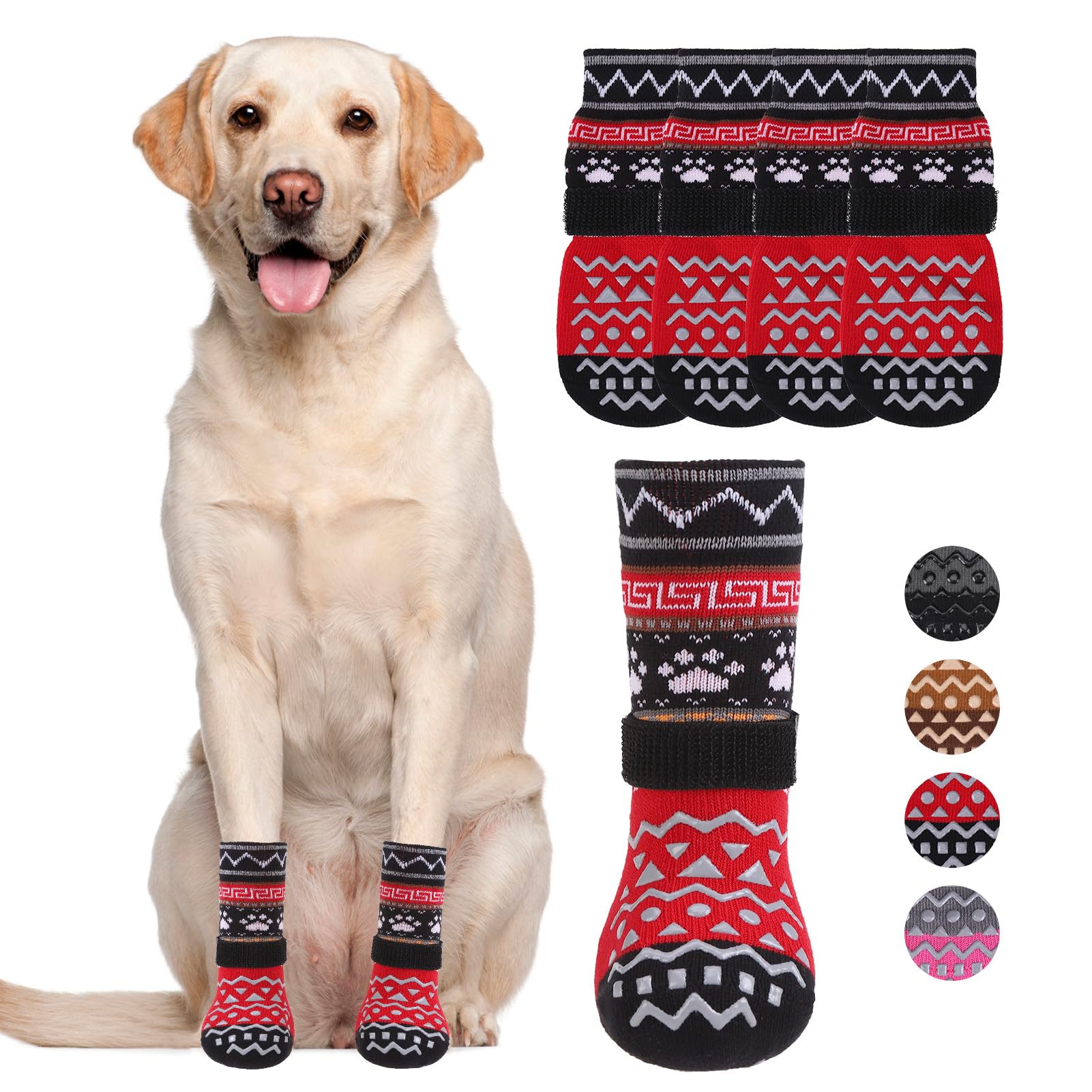 KOOLTAIL Dog Socks to Prevent Licking Paws for Hardwood Floors Anti Slip Winter Warm Pet Boots&Paw Protector with Grippers