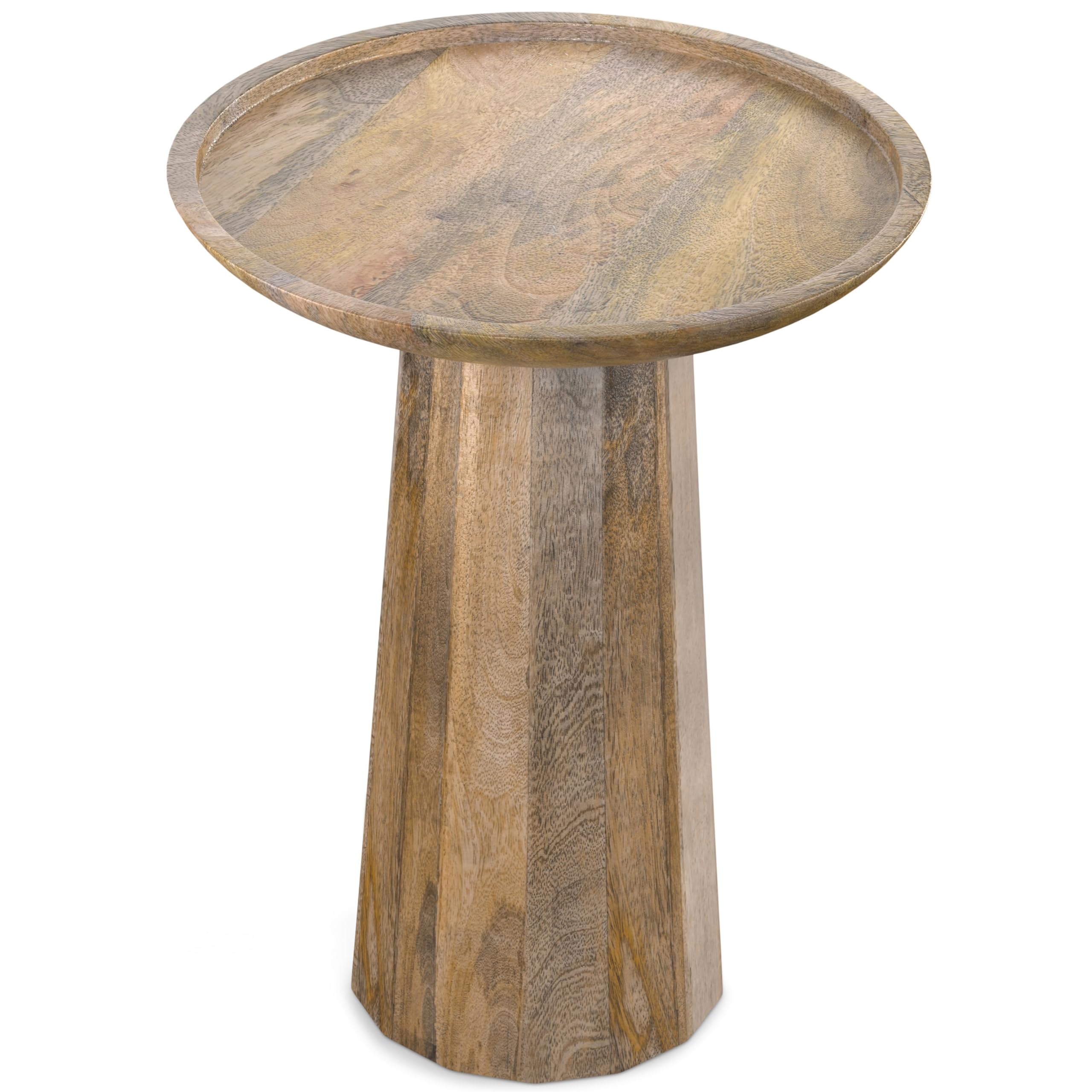SIMPLIHOME Dayton Solid Mango Wood 13 Inch Wide Round Contemporary Wooden Accent Table in Natural, Fully Assembled, for The Living Room and Bedroom