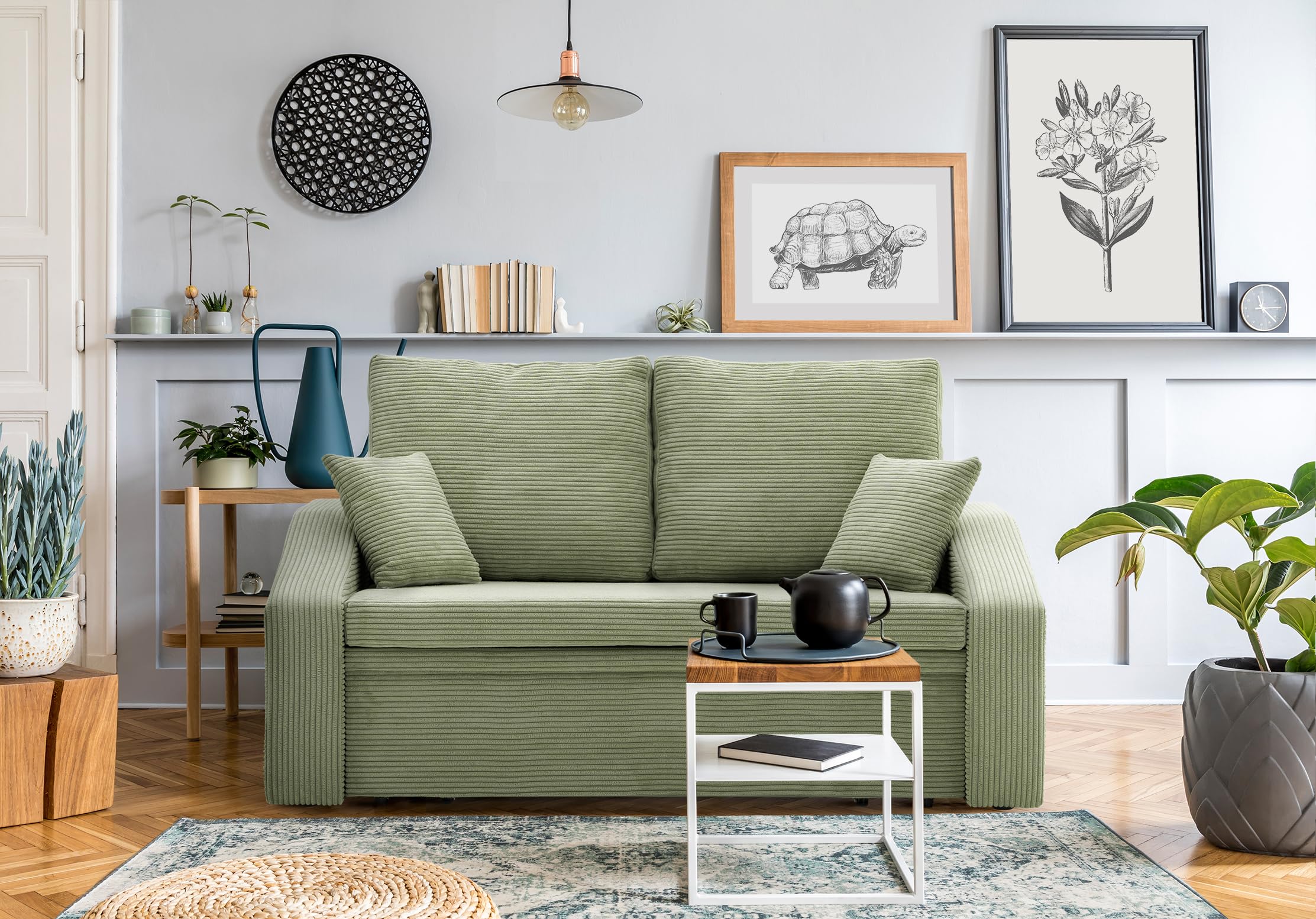 Sofa Aikido I 150x85 - mit schlaffunktion - Farben zur Auswahl - modernen Sofa - mit Bettkasten - Moderner Cordstoff - Stoff POSO (POSO 100)