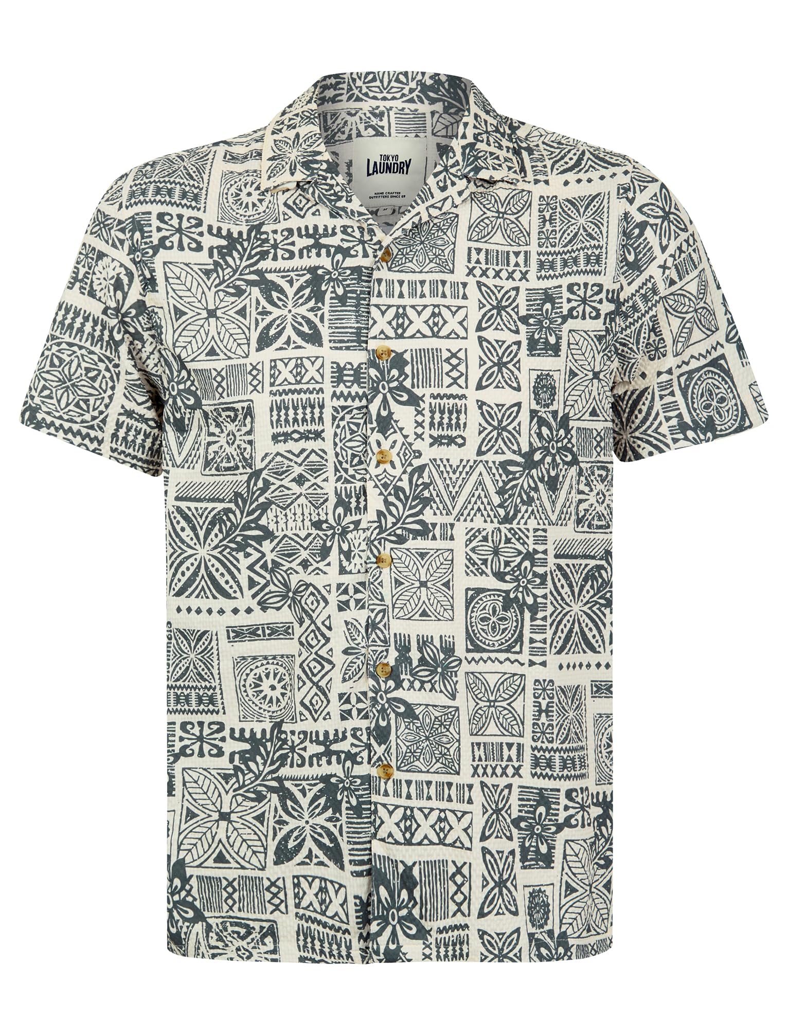 Tokyo Laundry Men's Tropical Print Short Sleeve Open Collar Stretch Fabric Hawaiian Shirt