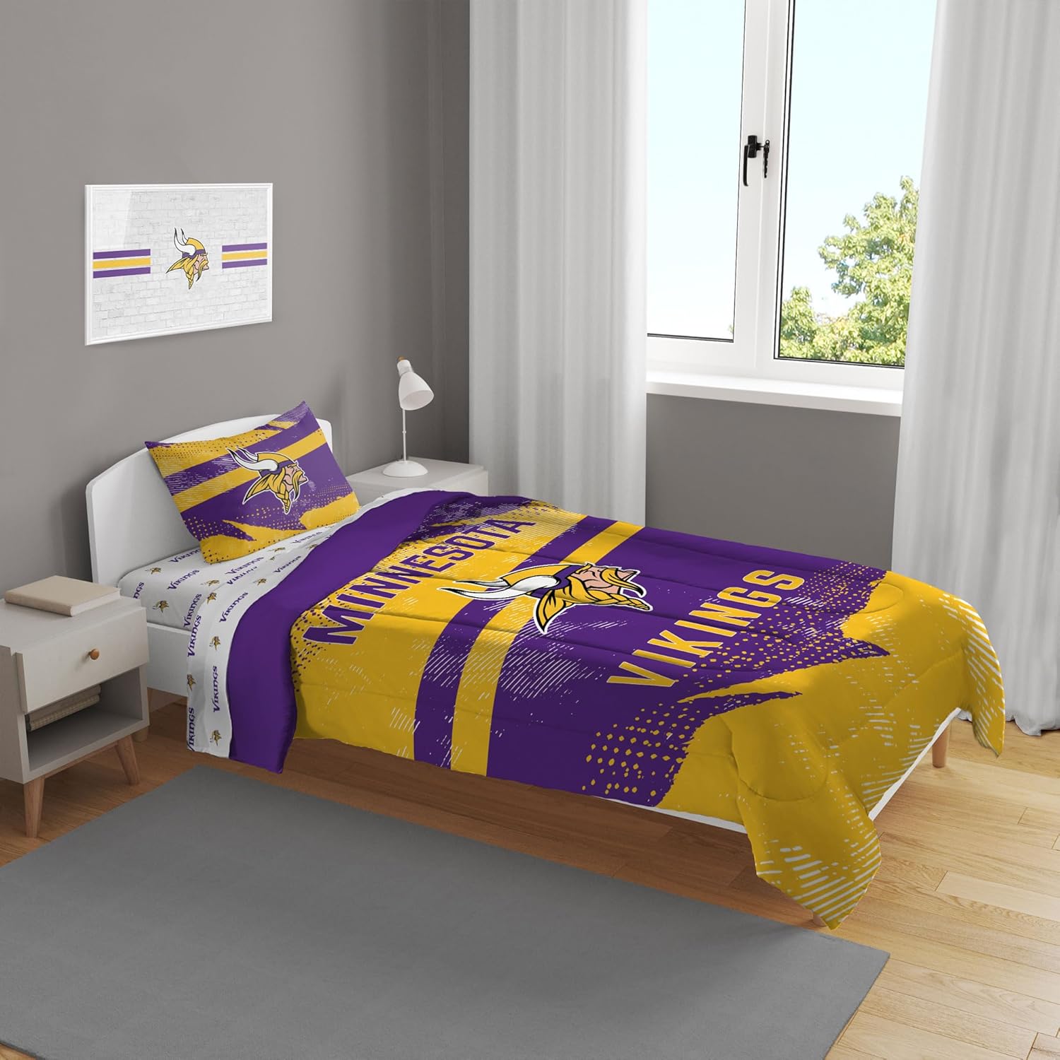 Pegasus Home Fashions Minnesota Vikings Slanted Stripe 4-Piece Twin Bed Set