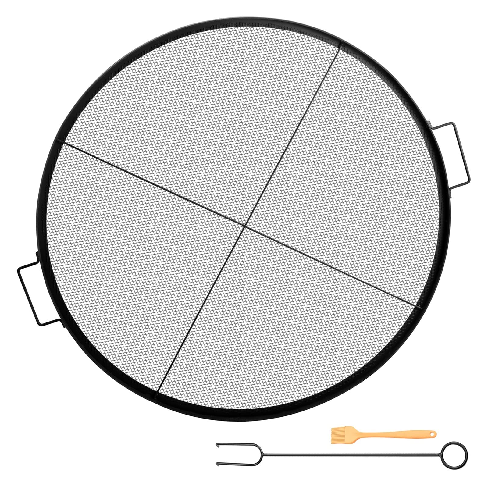 Round Fire Pit Rut, ruszt o średnicy 25 ", okrągłe i czarne stalowe kraty z uchwytami do ogniska Narzędzia do majsterkowania