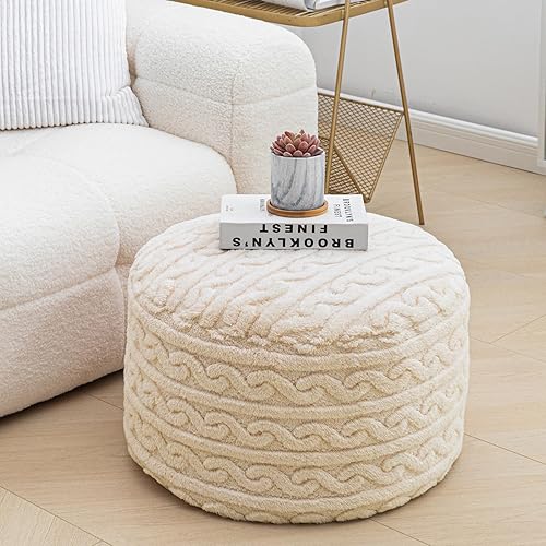 Miniatura 3 de Puf otomano de piel, relleno previo, reposapiés otomano, asiento redondo de 20 x 20 x 12 pulgadas, puf de piso, silla plegable para sala de estar,