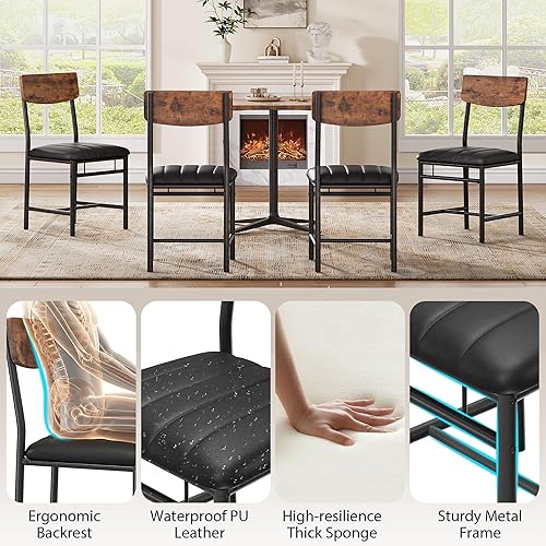 Miniatura 3 de Juego de 4 sillas de comedor industriales, sillas de comedor tapizadas con piel sintética, sillas de cocina con respaldo de madera y patas de metal