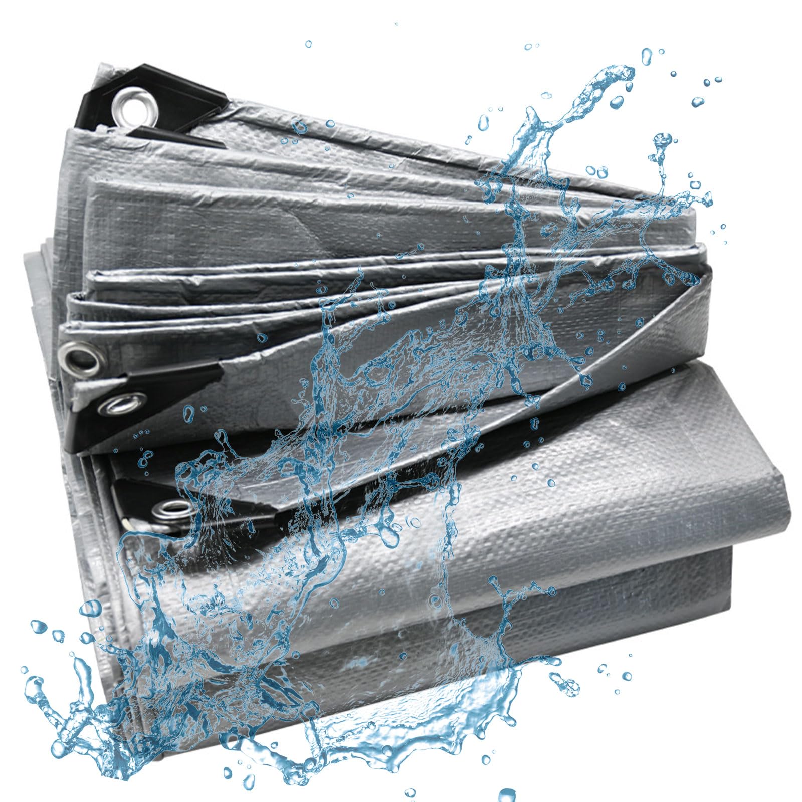 Waterproof Tarpaulin 290 x 320 cm UV Resistant, Pe Material, Lightweight Tarpaulin Cover Sheet with Eyelets, Universal, Multipurpose for Garden Furniture Camping Camping, Silver