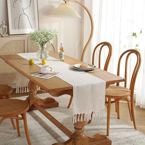 Miniatura 2 de Laolitou Camino de mesa rústico con borlas, decoración de mesa de lino y algodón para fiestas de vacaciones, caminos de mesa de granja, decoraciones