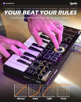 Synido TempoKEY K25 USB C MIDI Keyboard with Wireless MIDI Pad Controller