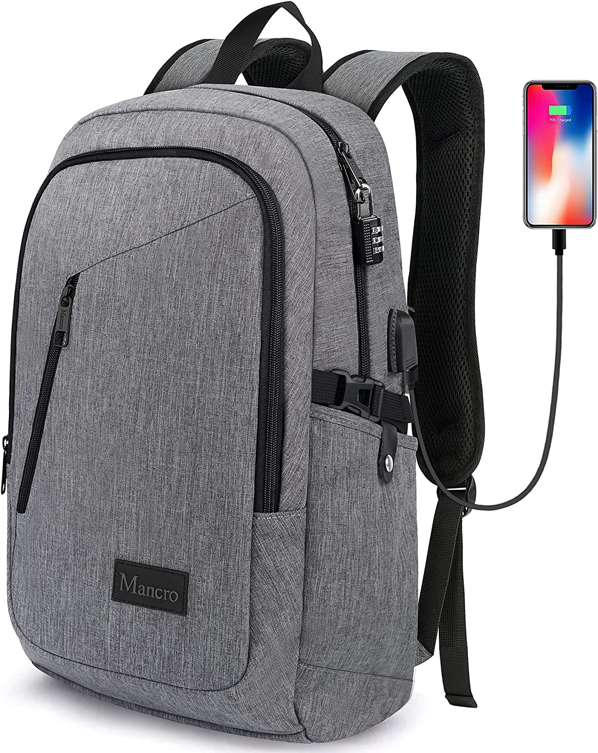 Mancro Laptop Backpack for Travel Anti-theft Laptop Backpack for Men Business Backpack Work Daypack with USB Charging Port