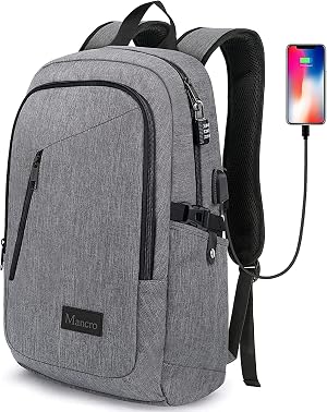 Mancro Laptop Backpack for Travel Anti-theft Laptop Backpack for Men Business Backpack Work Daypack with USB Charging Port
