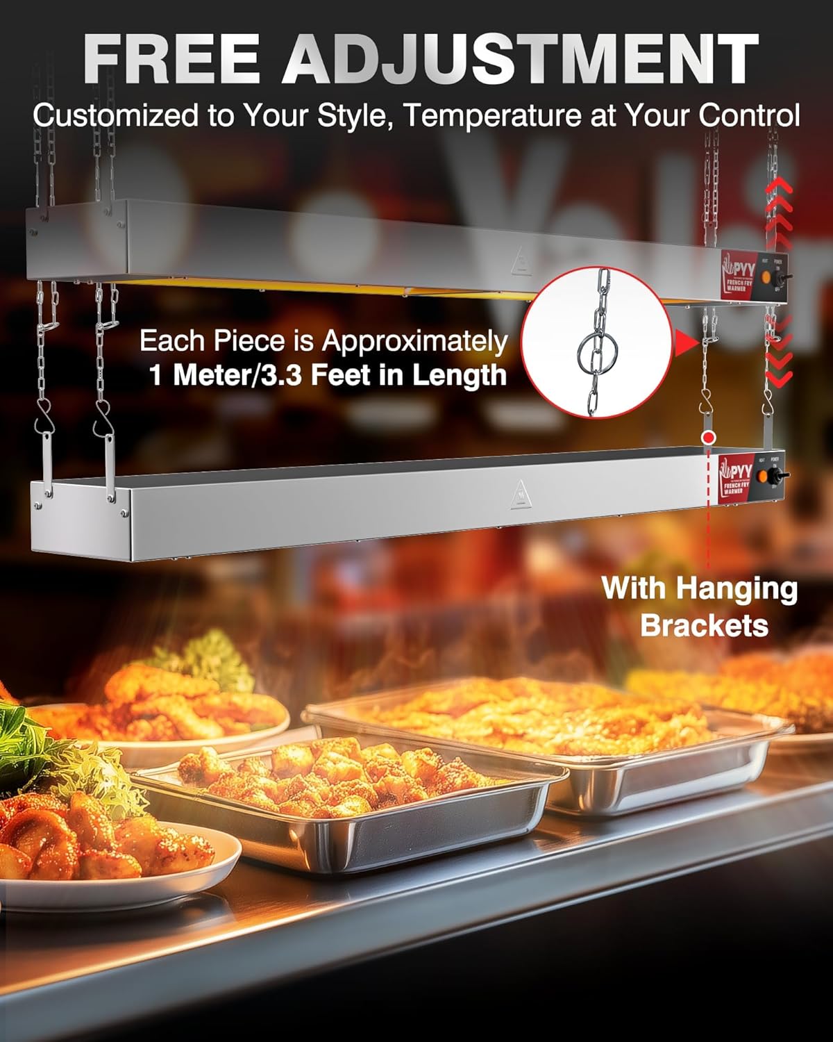 PYY 48 Inch Food Heat Lamp Strip - Commercial Food Heating Warmer, 1400W Hanging Stainless Steel Electric Strip Heater, Food Service Restaurant