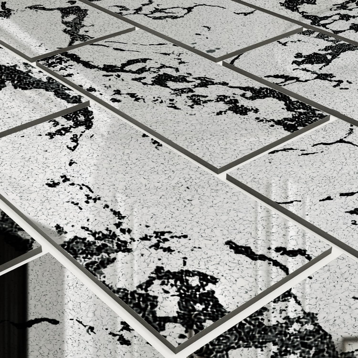 funlife 3D Vintage Mirror Effect Wall Panels, Rusty Faux Antique Mirror Tiles, Distressed and Torn Stone Rectangular 21PCS