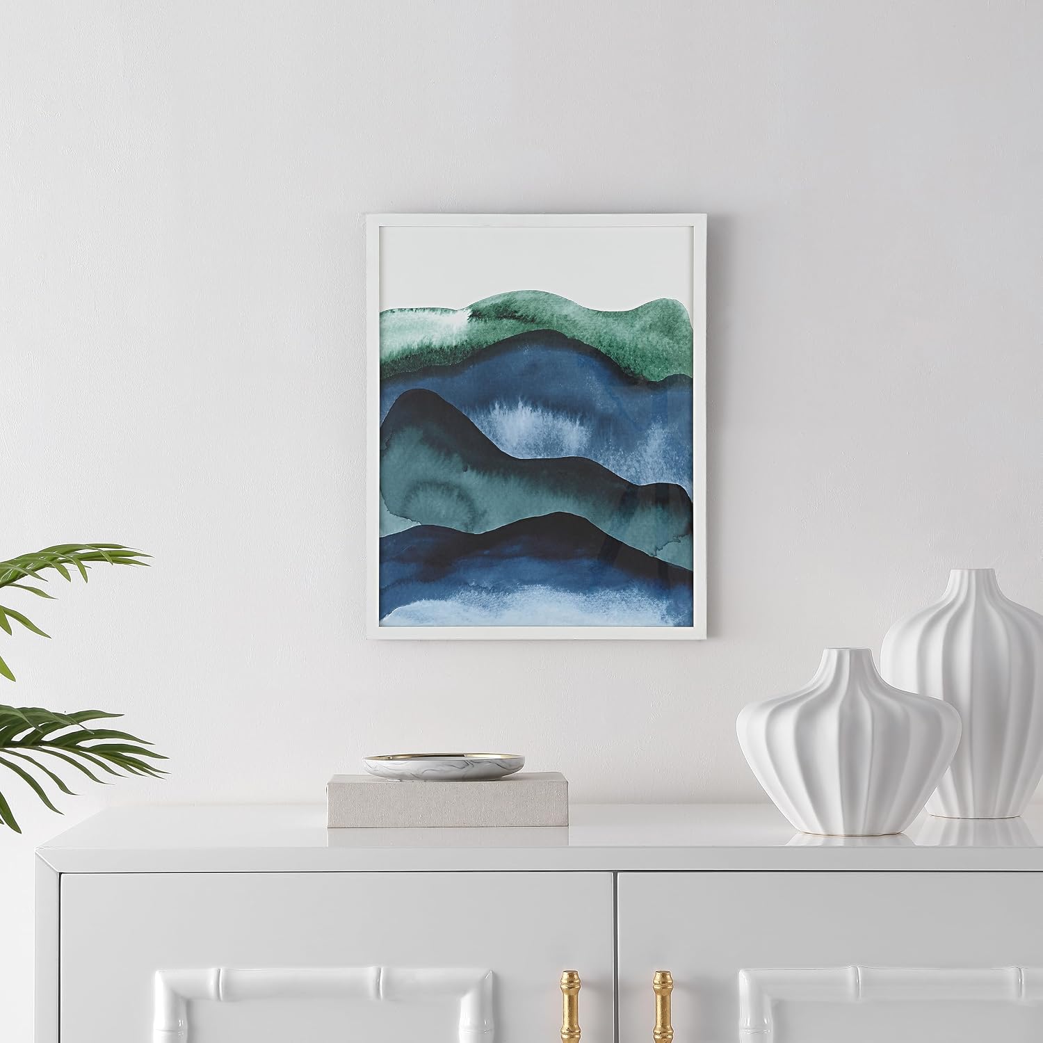 SAFAVIEH Home Collection Echo Denim Blue/Green 16 x 20-inch Modern Abstract Framed Wall Art for Bedroom, Living Room, Foyer, Dining Area, Entryway