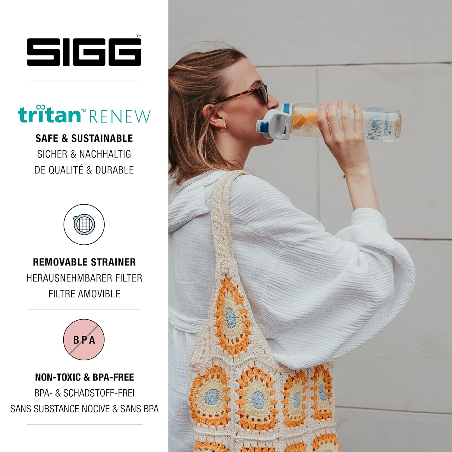 SIGG - Tritan Renew Transparent Water Bottle - Total Clear ONE MyPlanet - For Carbonated Beverages - Dishwasher Safe - With Fruit Strainer - Leakproof & Lightweight - BPA Free - 17 Oz / 25 Oz / 51 Oz - Image 3