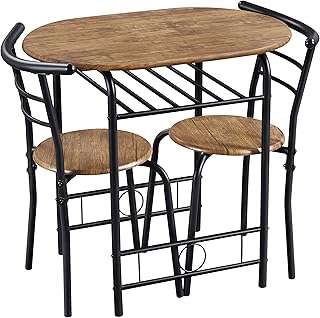 Yaheetech Set Mobili da Bar Tavolo e 2 Sedie Sala da Pranzo Cucina Piccoli Spazi Salvaspazio Balcone per 2 Persone in Legno e Metallo Sedia Portata 136 kg Marrone Retro