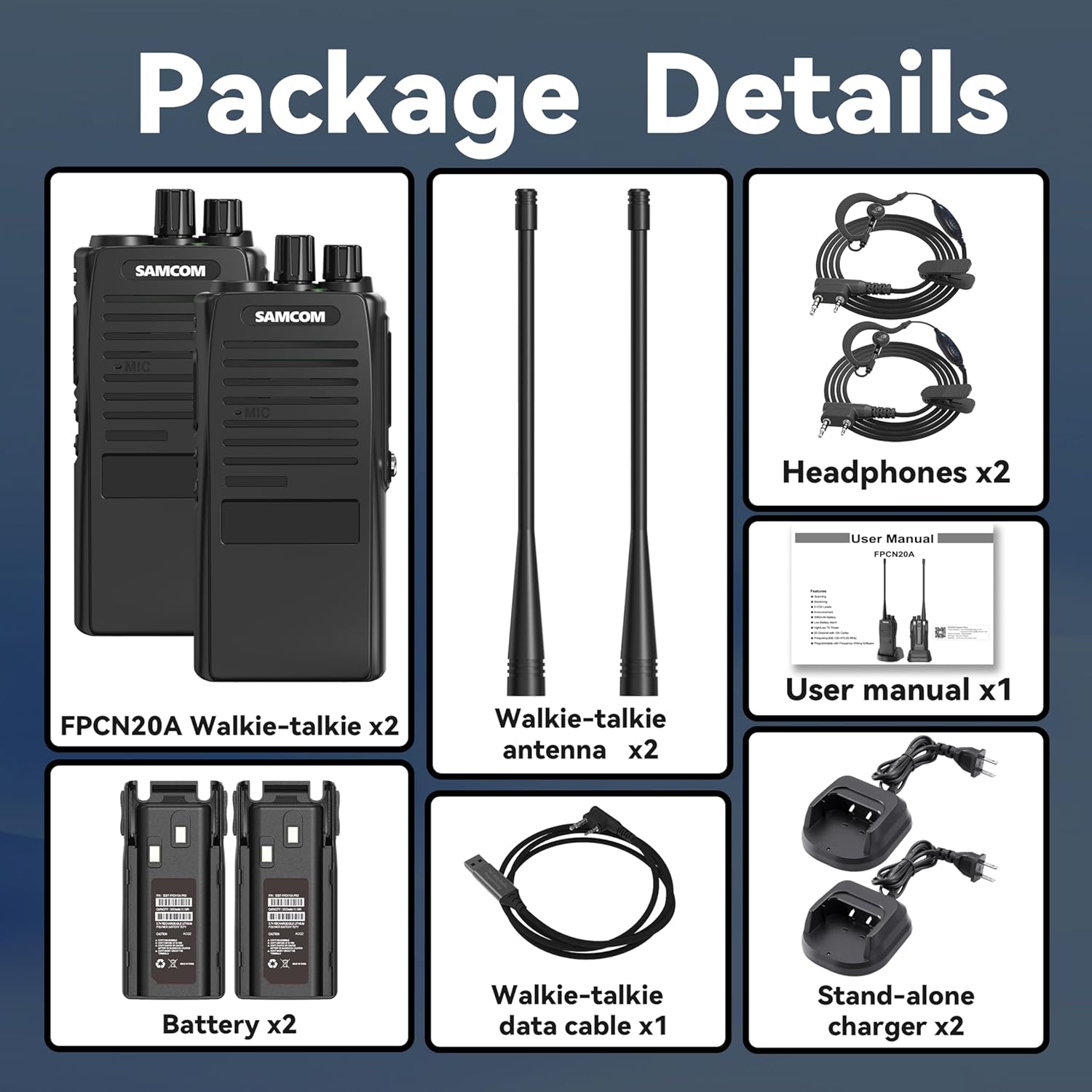 SAMCOM FPCN20A Walkie Talkies with Earpiece, Upgrade Portable UHF Two-Way Radios, VOX, Voice Playing, Rugged 2 Way Radios, 3000mAh Rechargeable for Aduls Church Construction Industrial, 2 Pcs