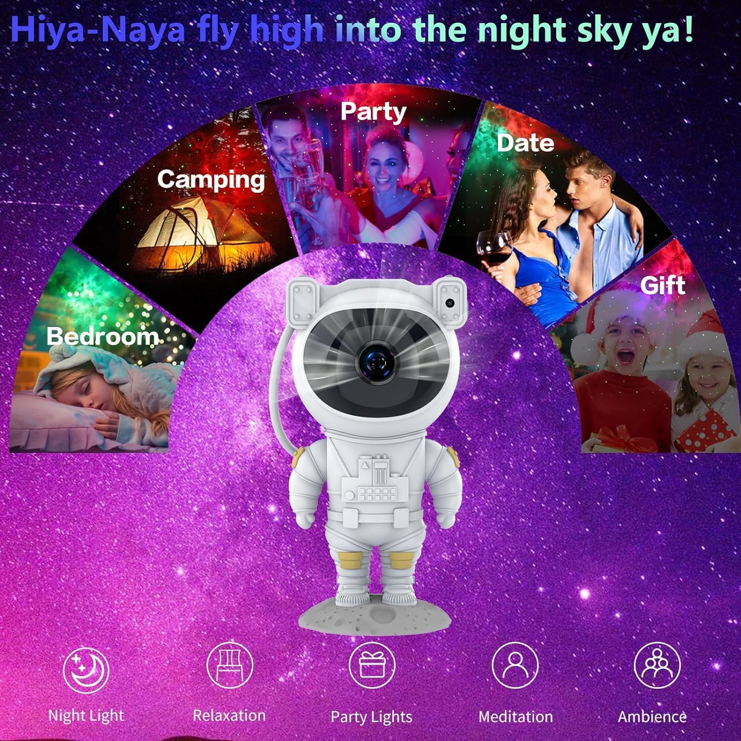 Hiya-Naya Astronaut Galaxy Projector Night Light, Starry Ceiling LED Lamp Space Buddy Projector with Timer and Remote for Bedroom, Kids Room Decor, Birthdays Gift (White)
