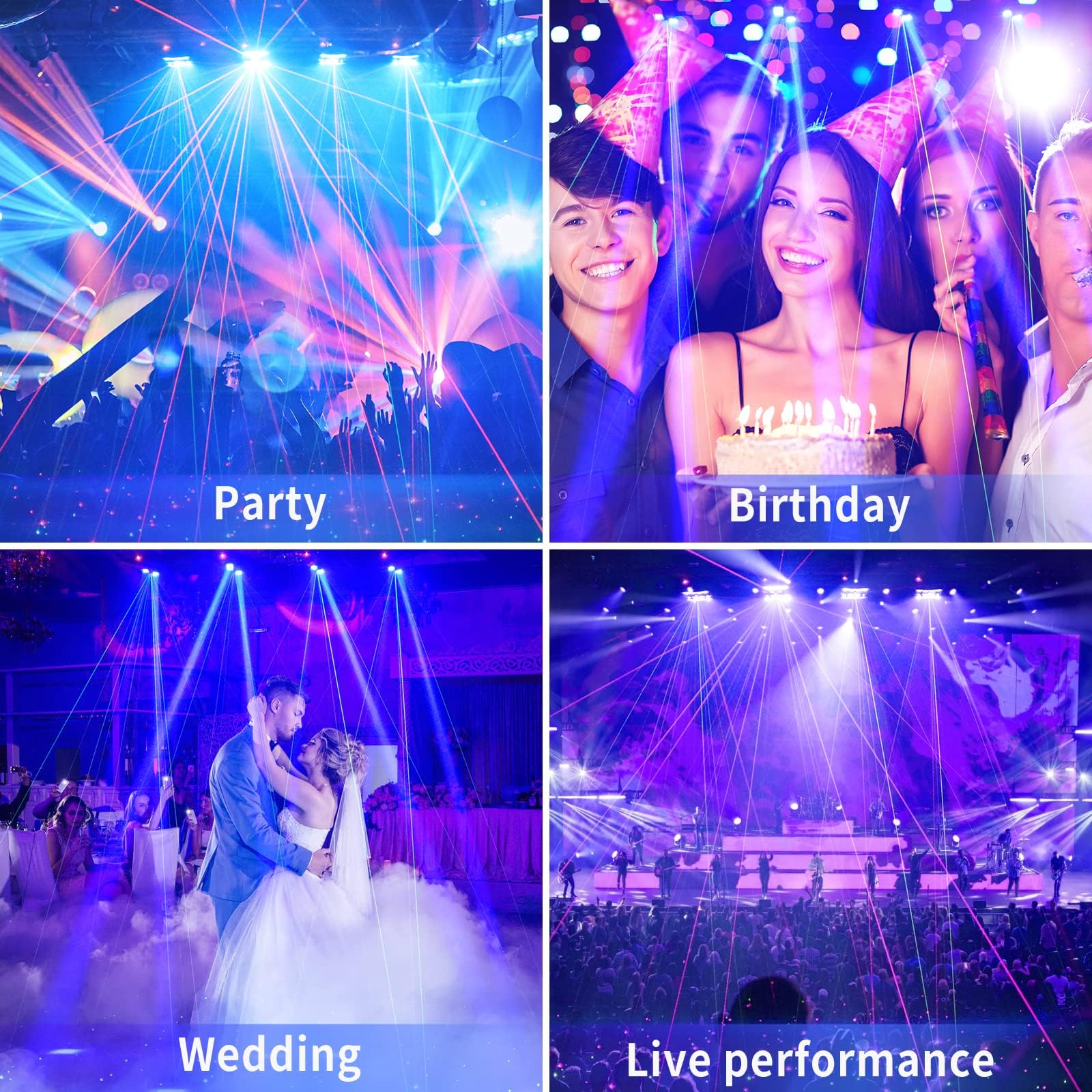 RGBW - Lampada a testa mobile, DMX512 e attivazione acustica, 8 fasci di luce con effetti pixel, panoramica a 150° e inclinazione di 60°, ideale per feste, matrimoni, DJ Show, club, karaoke